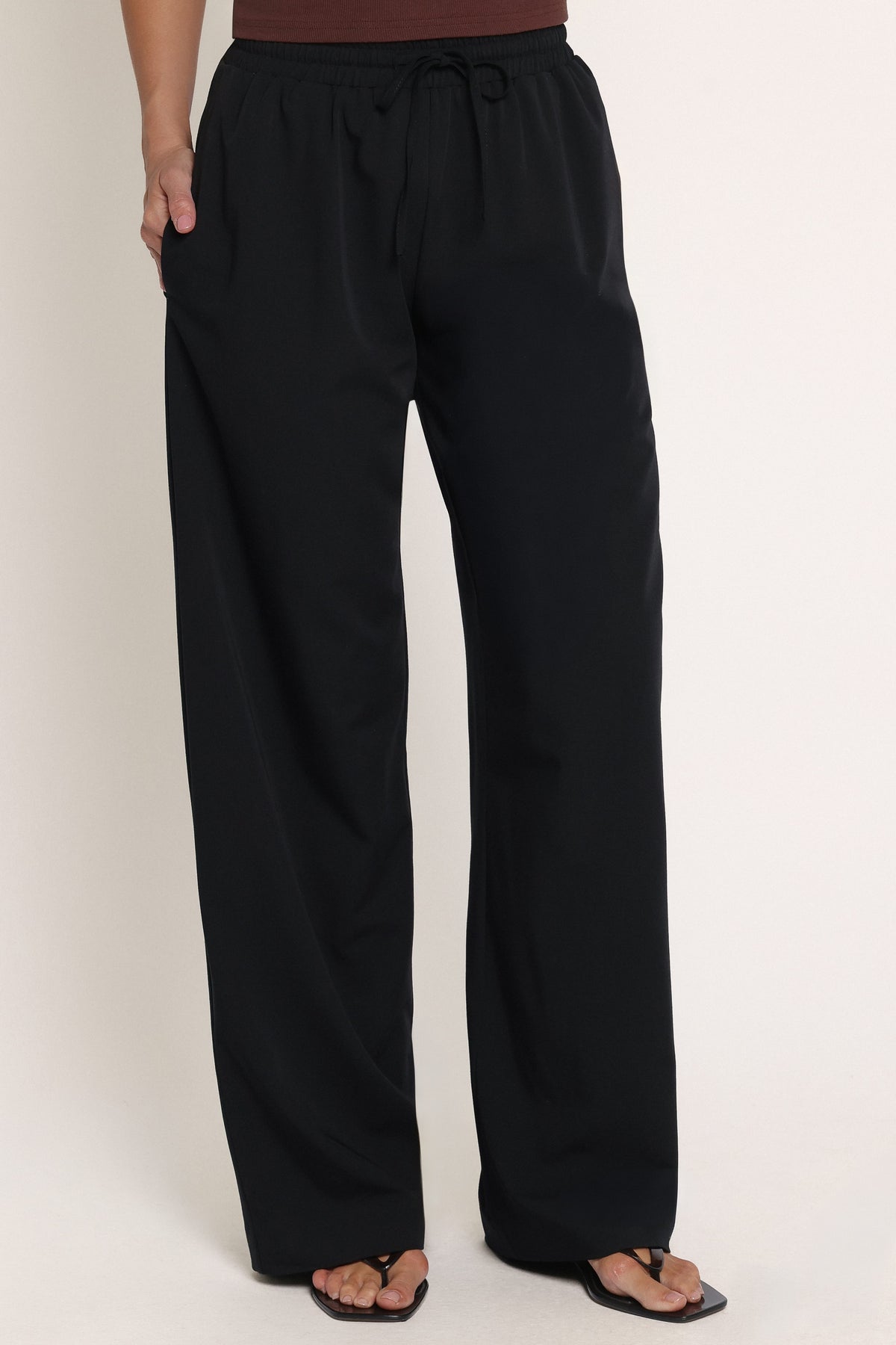 BOTTOMS Drapey Elastic Waist Wide Leg Pants - Black