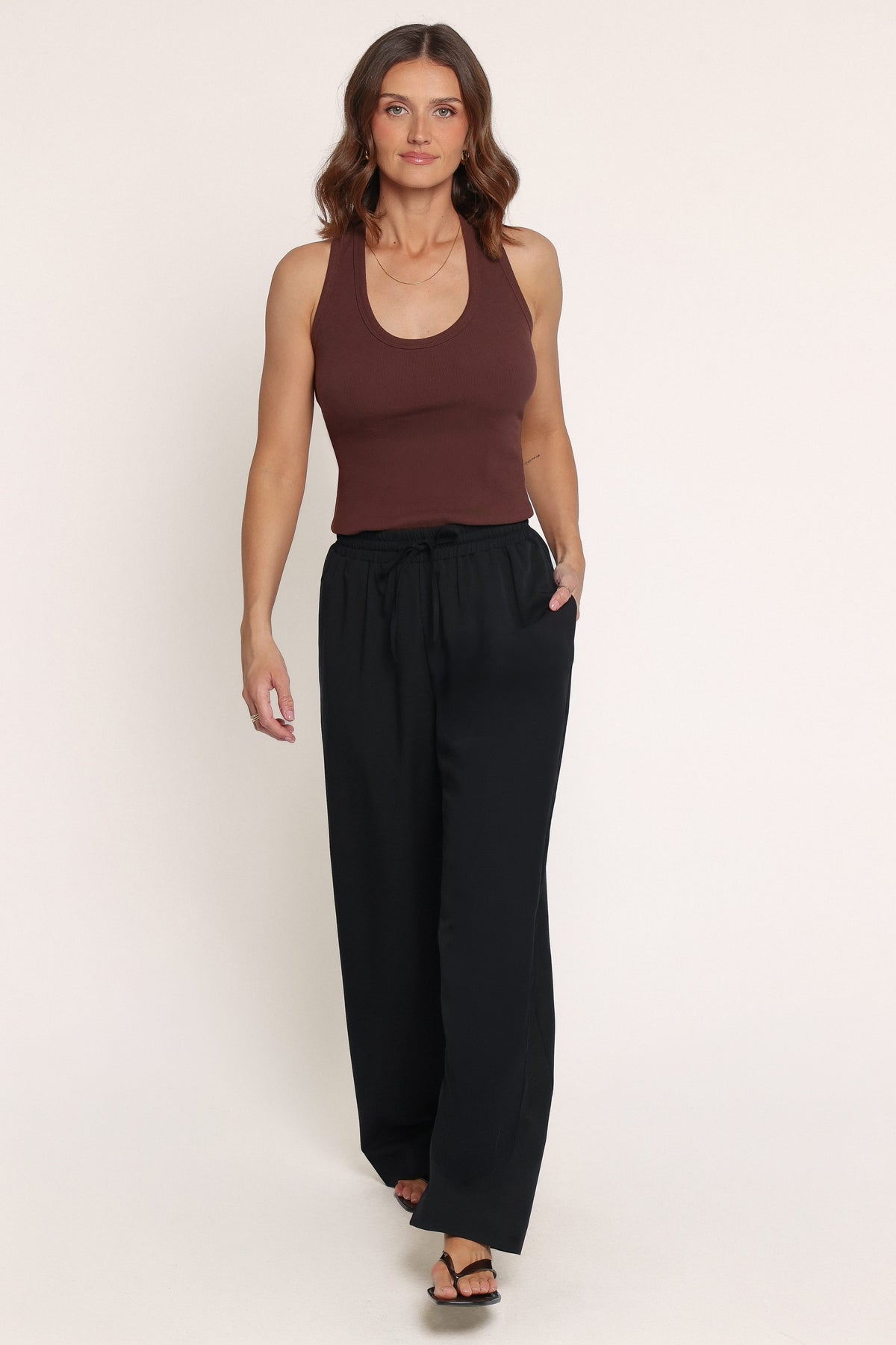 BOTTOMS Drapey Elastic Waist Wide Leg Pants - Black