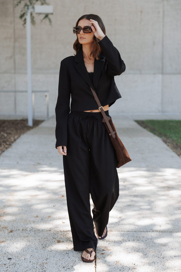 BOTTOMS Drapey Elastic Waist Wide Leg Pants - Black