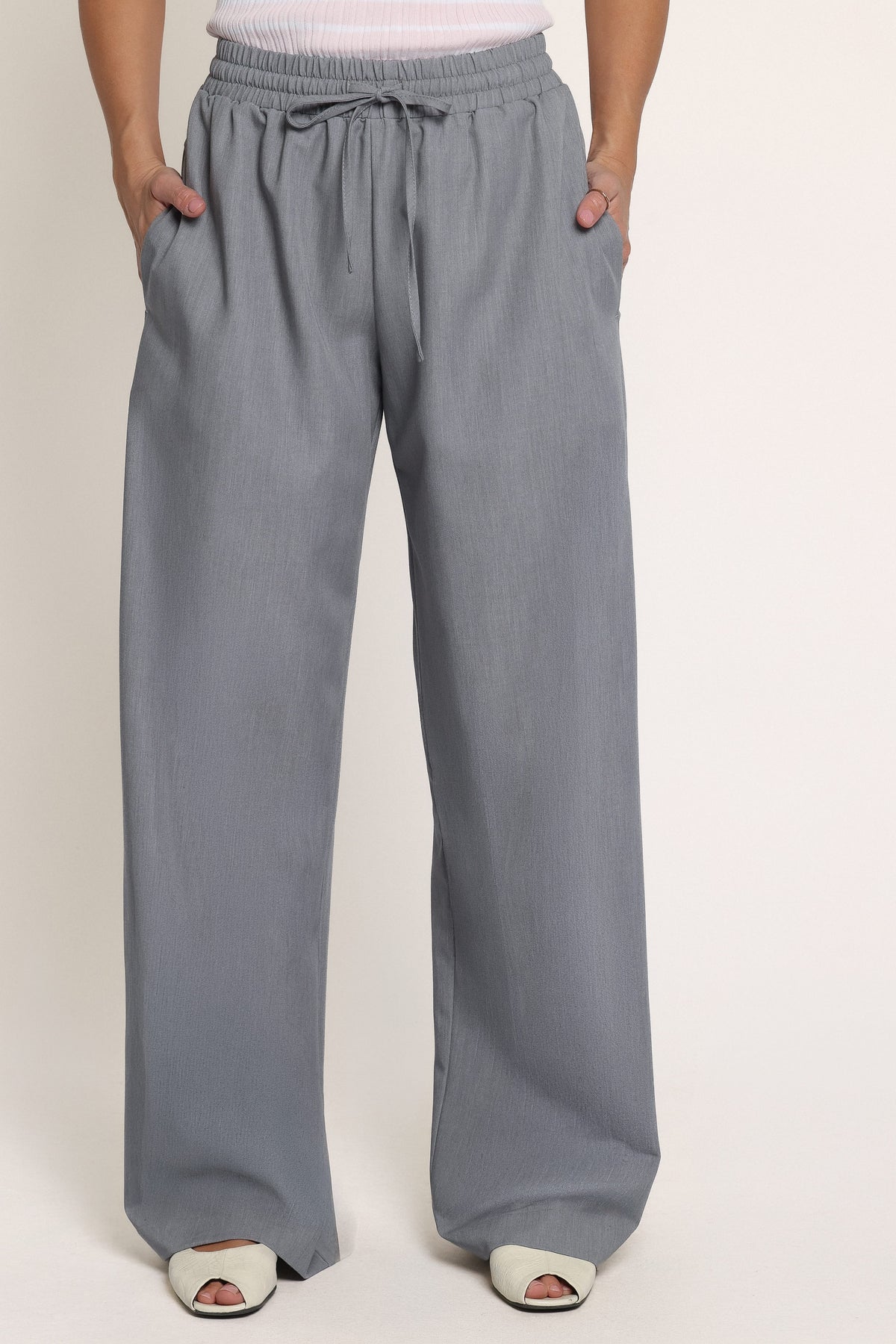 BOTTOMS Drapey Elastic Waist Wide Leg Pants - Heather Grey