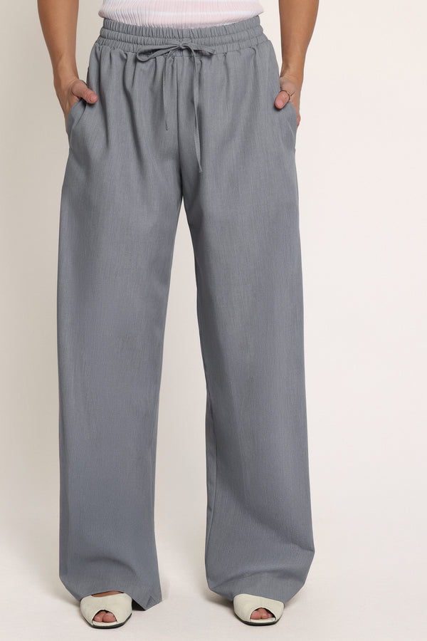 BOTTOMS Drapey Elastic Waist Wide Leg Pants - Heather Grey