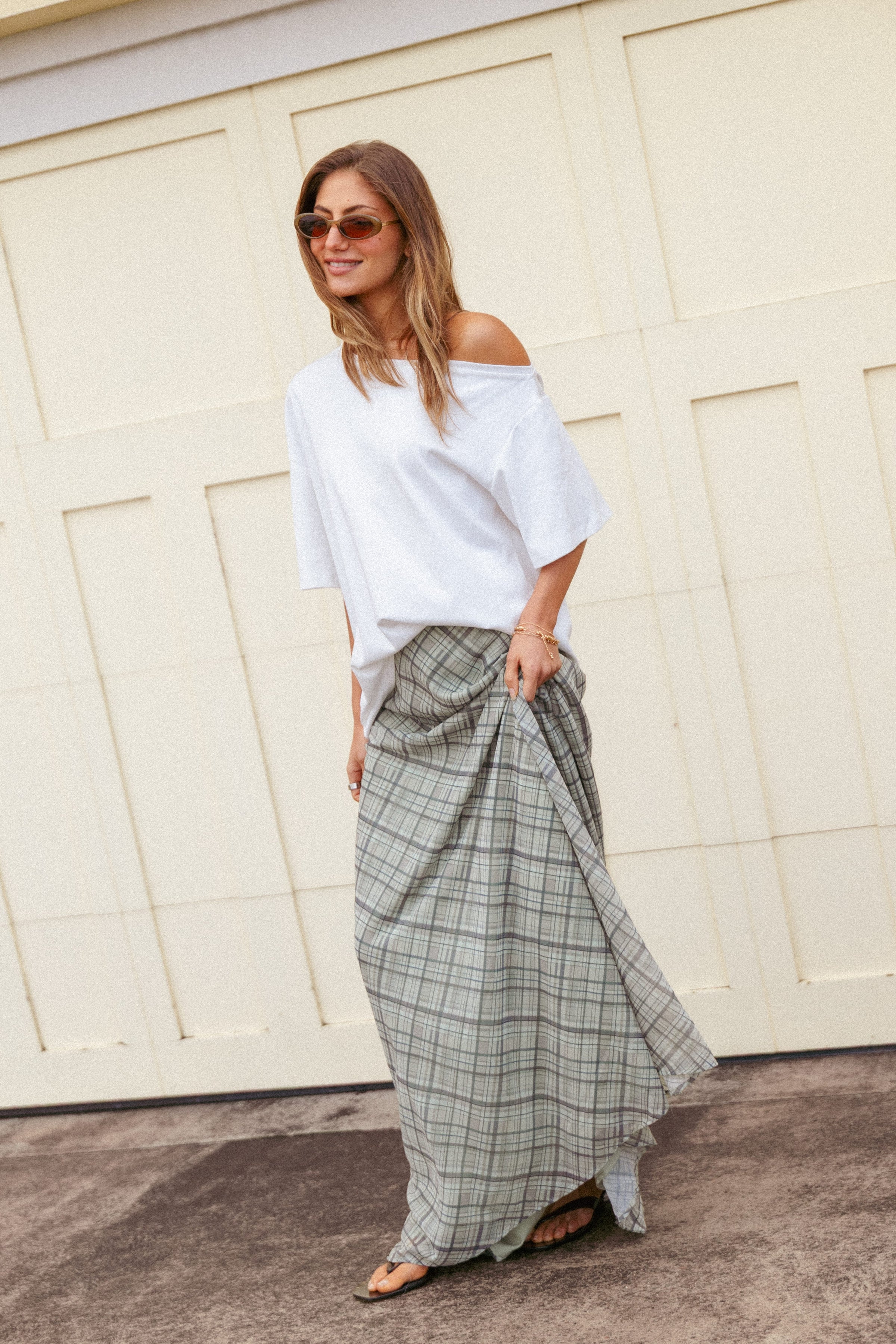 BOTTOMS Evena Maxi Skirt - Green Plaid