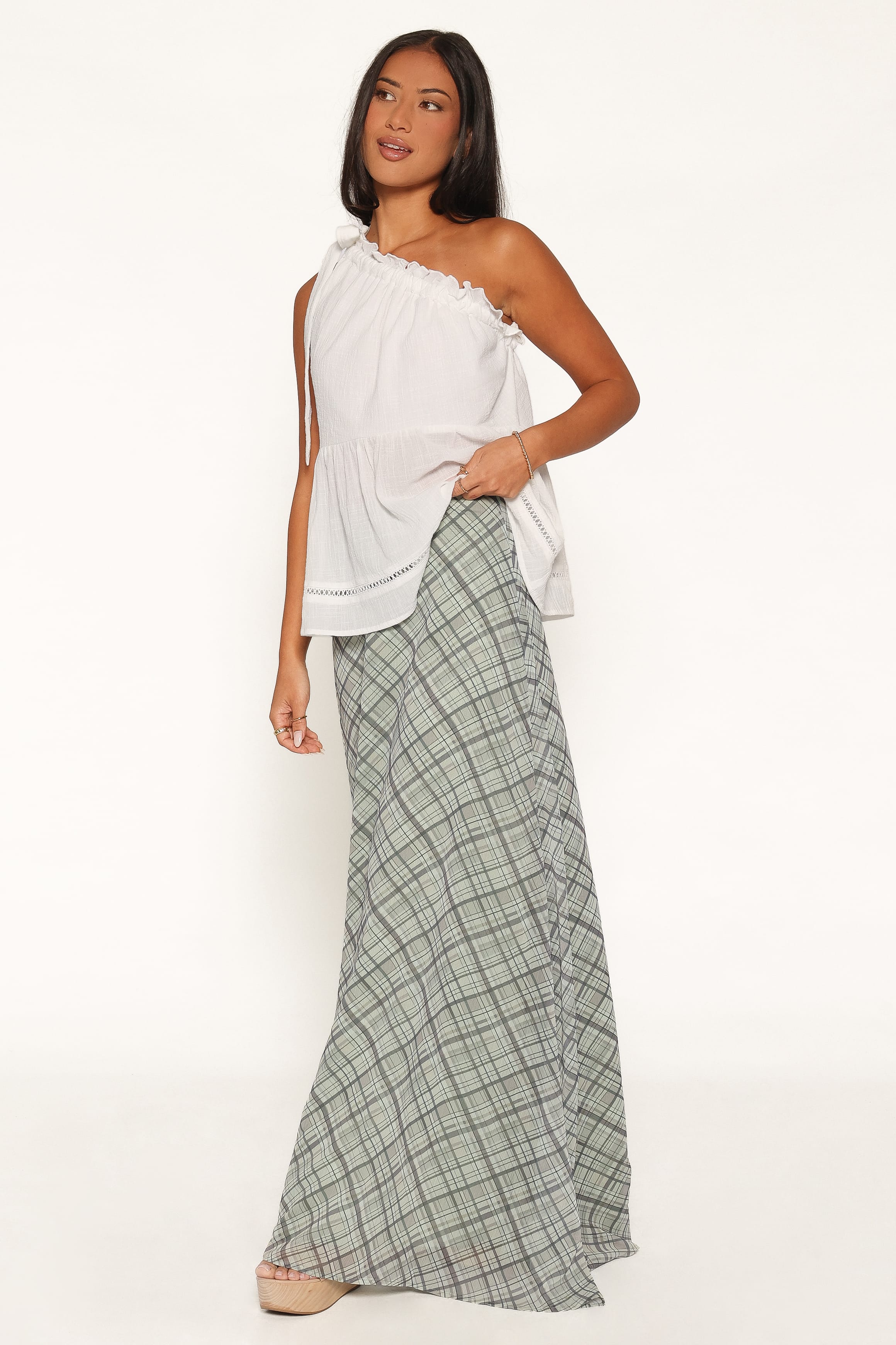 BOTTOMS Evena Maxi Skirt - Green Plaid