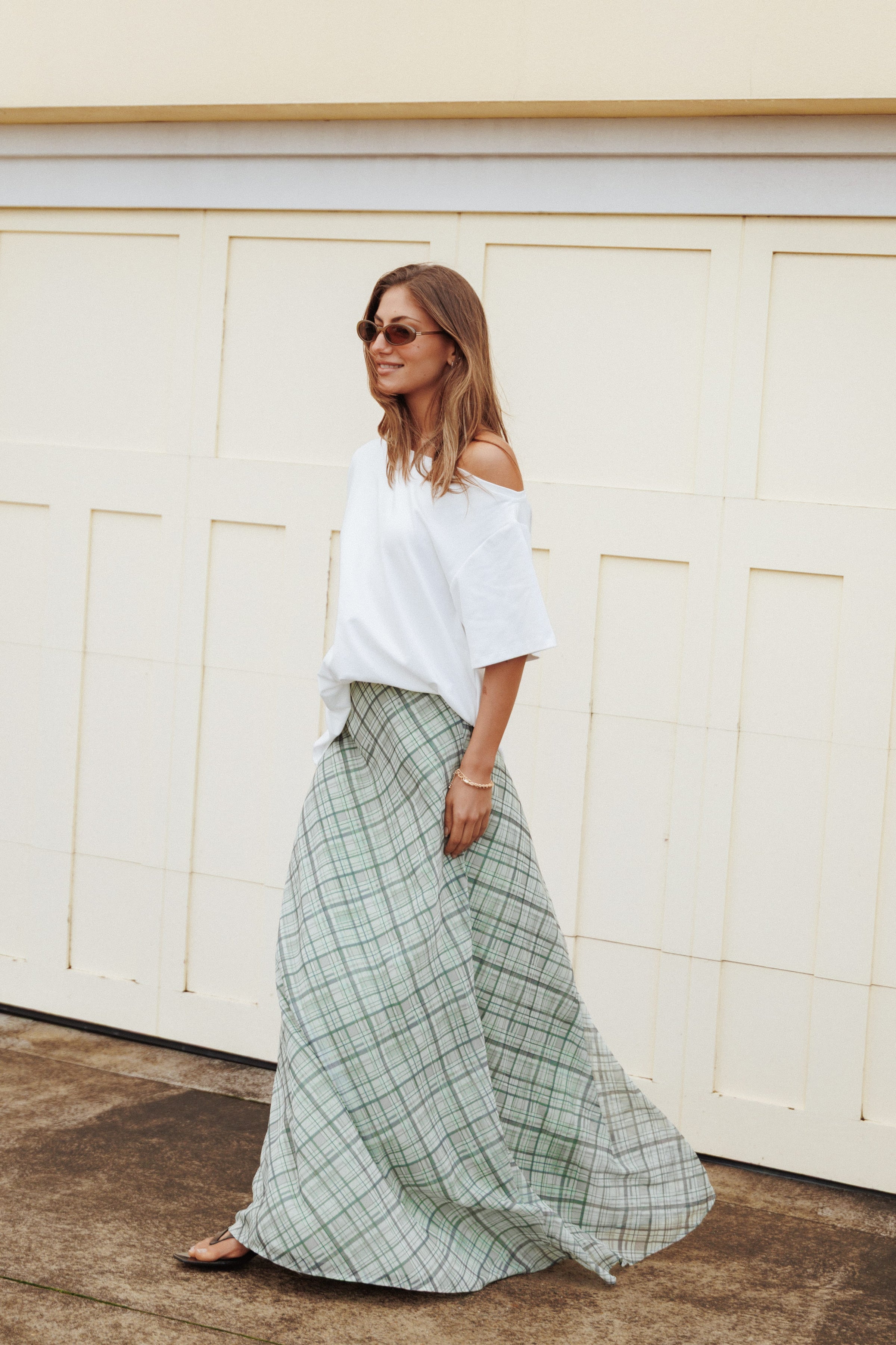 BOTTOMS Evena Maxi Skirt - Green Plaid