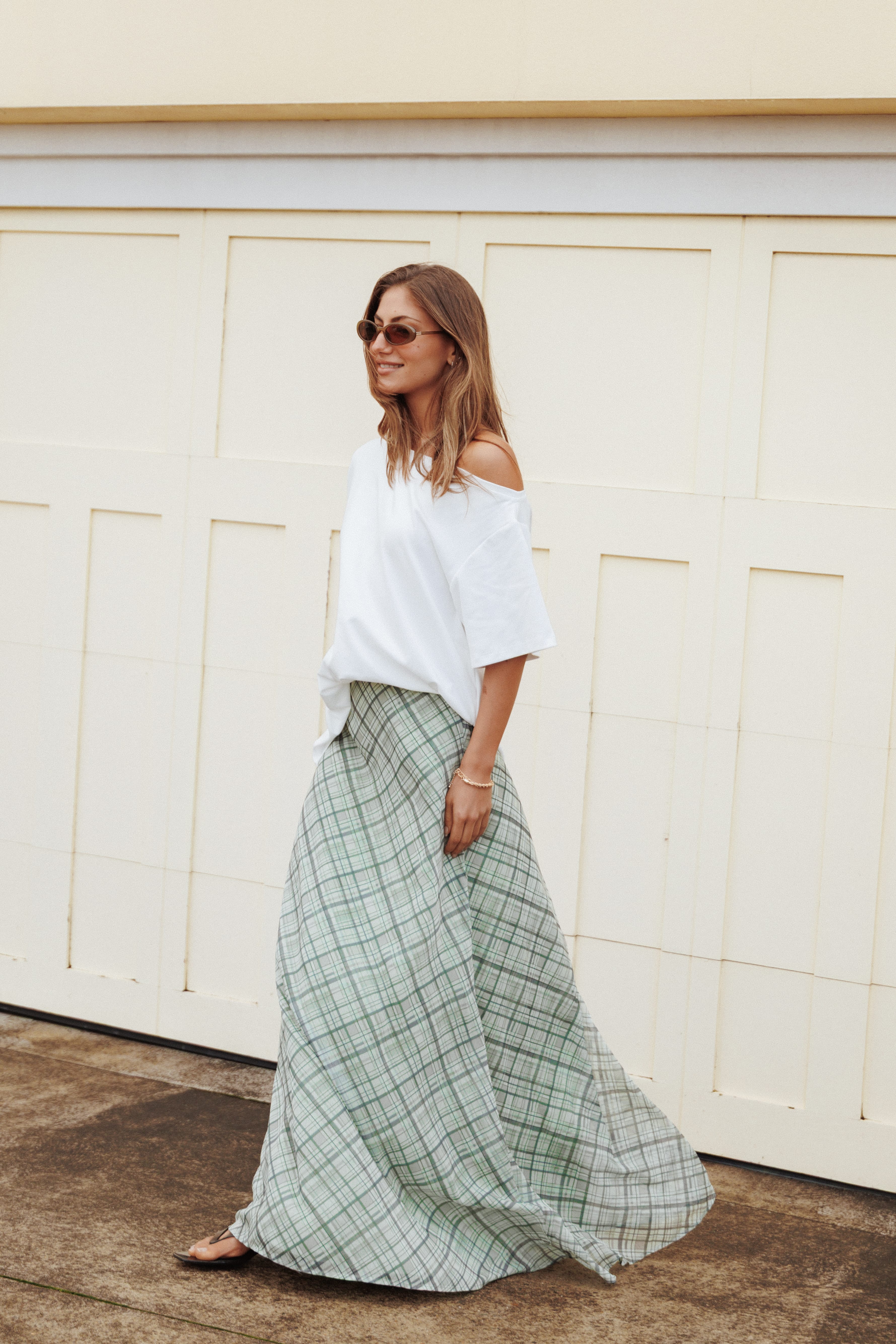 BOTTOMS Evena Maxi Skirt - Green Plaid