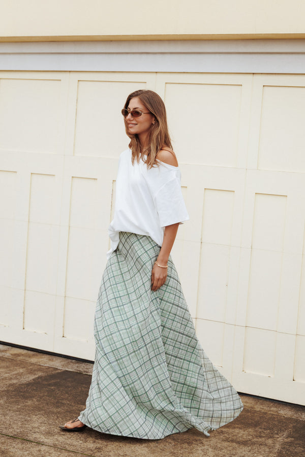 BOTTOMS Evena Maxi Skirt - Green Plaid