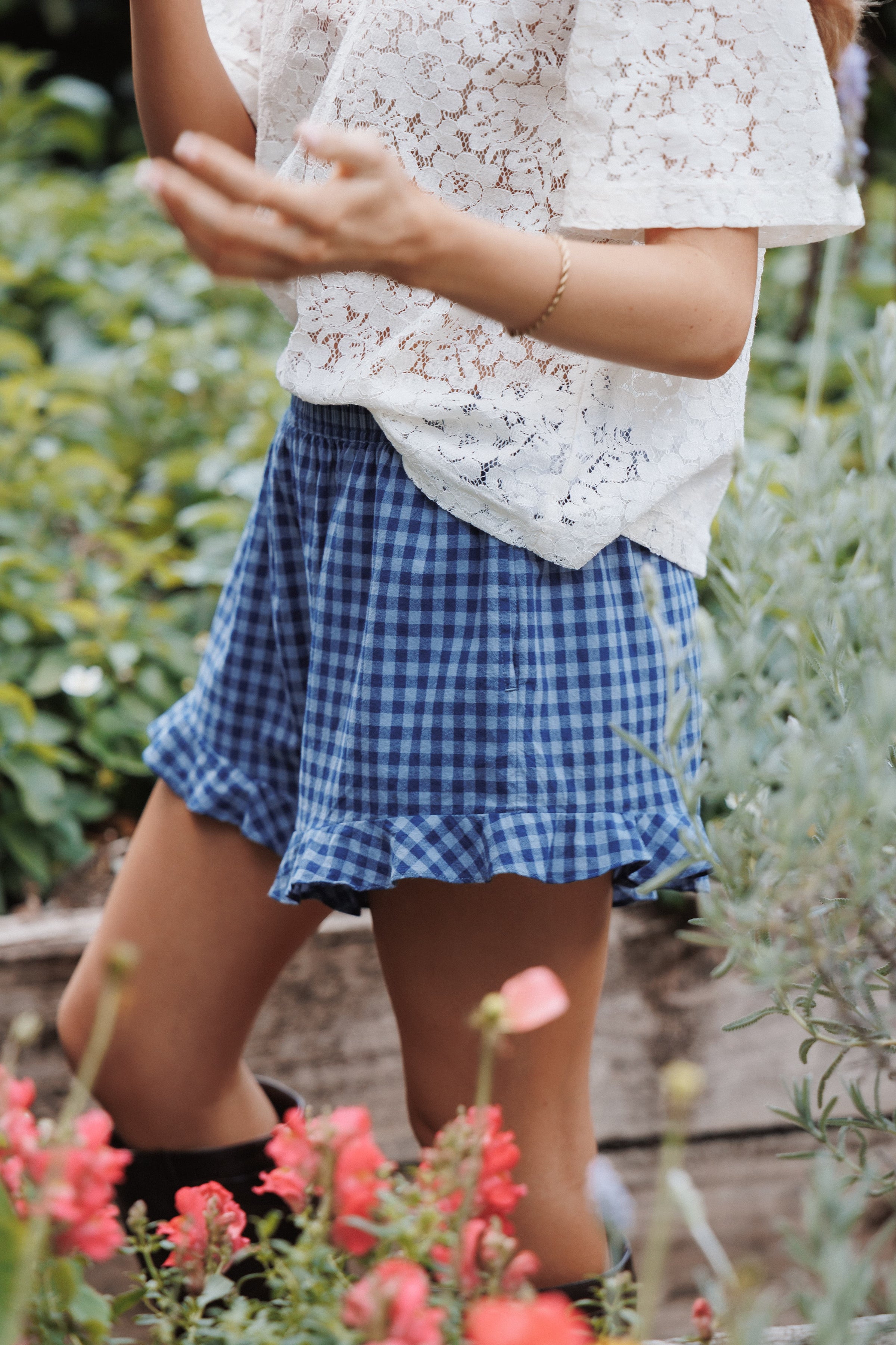 BOTTOMS Everette Frill Shorts - Navy Gingham