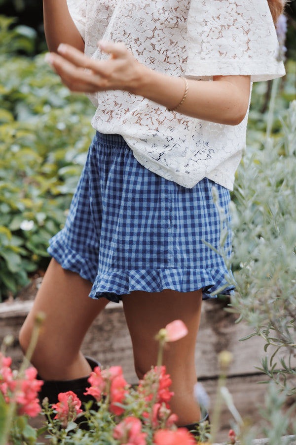 BOTTOMS Everette Frill Shorts - Navy Gingham