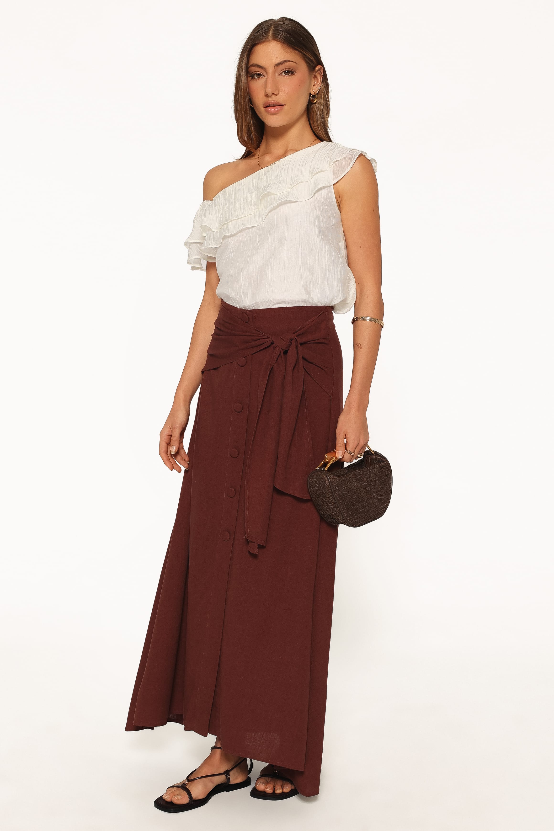 BOTTOMS Frannie Linen Blend Midi Skirt - Dark Brown