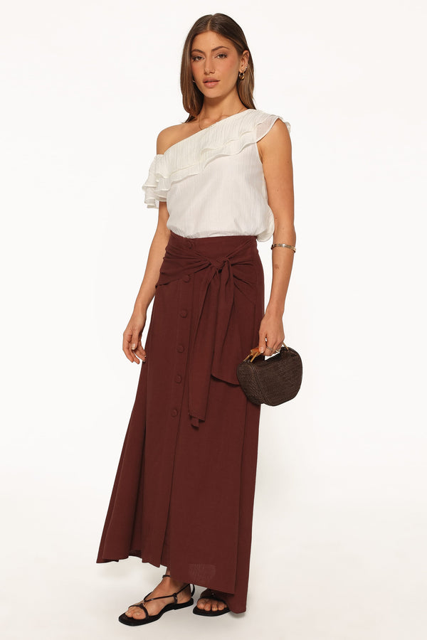 BOTTOMS Frannie Linen Blend Midi Skirt - Dark Brown