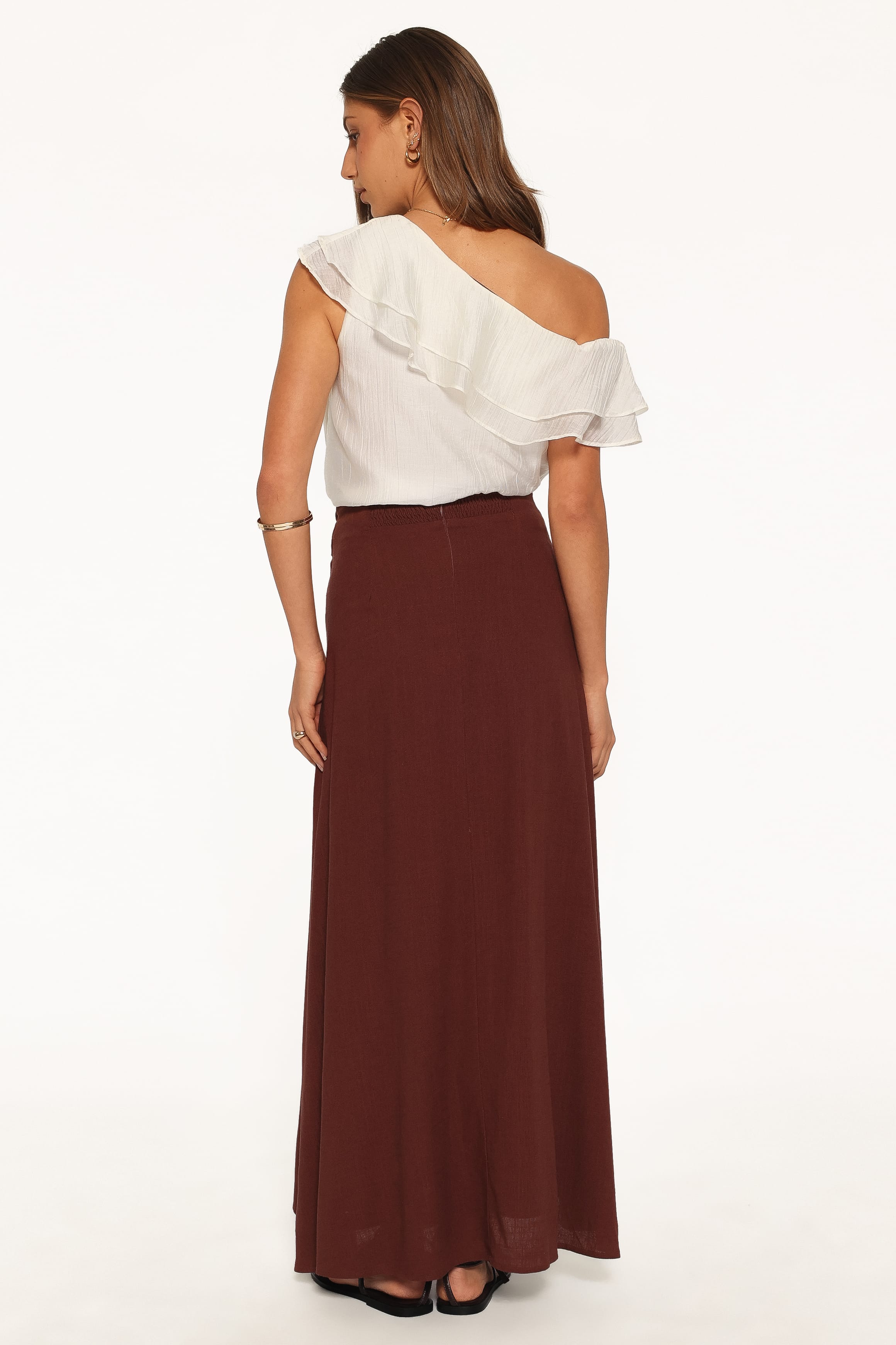 BOTTOMS Frannie Linen Blend Midi Skirt - Dark Brown