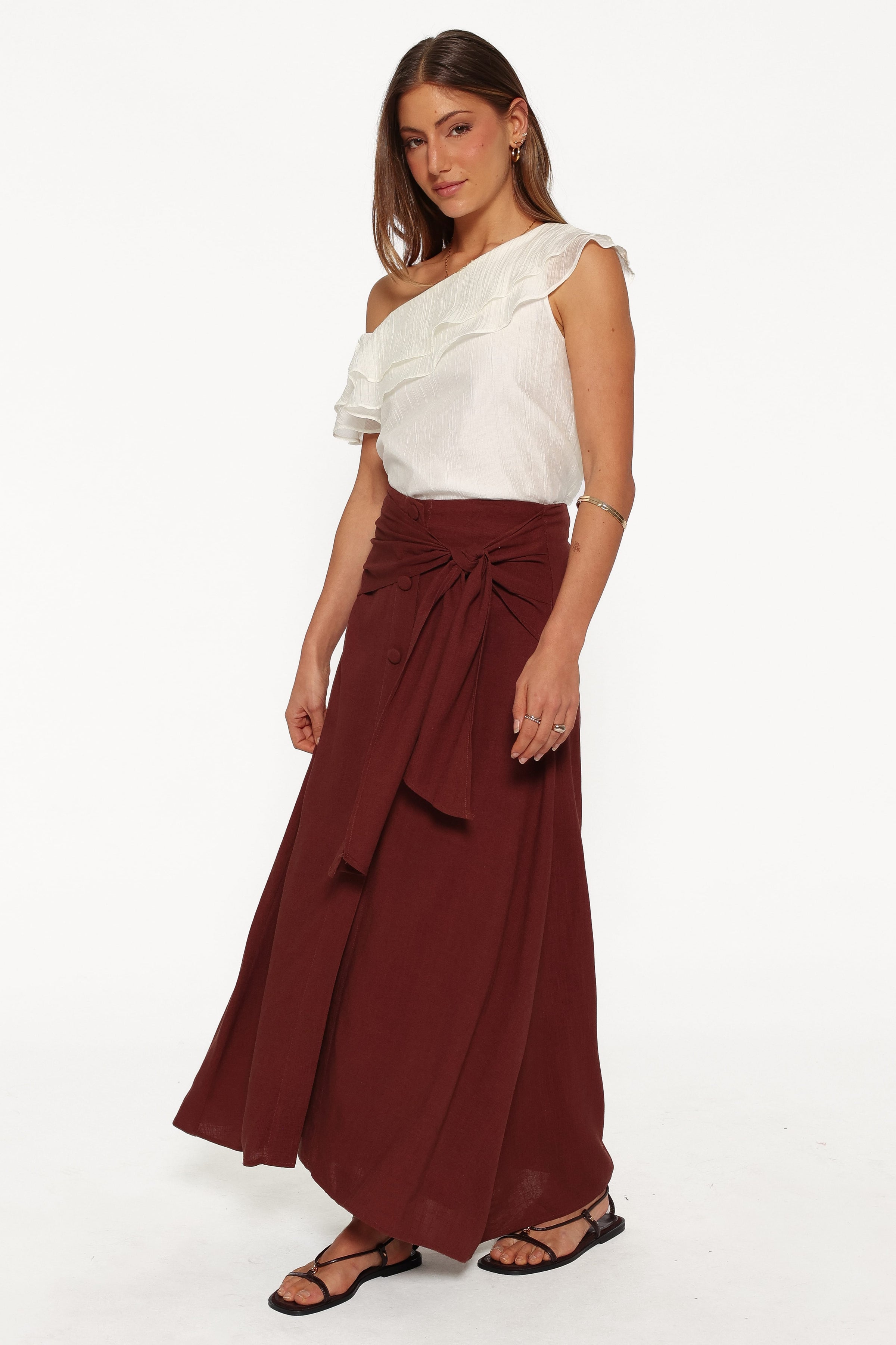 BOTTOMS Frannie Linen Blend Midi Skirt - Dark Brown