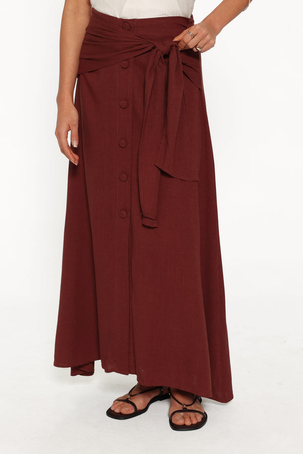 BOTTOMS Frannie Linen Blend Midi Skirt - Dark Brown