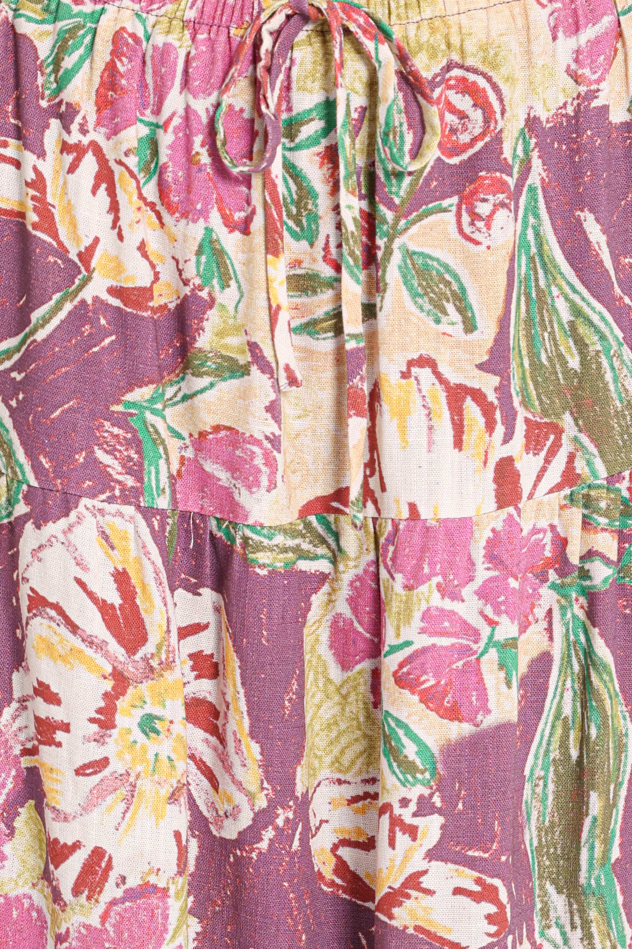 BOTTOMS Henley Tiered Maxi Skirt - Purple Floral