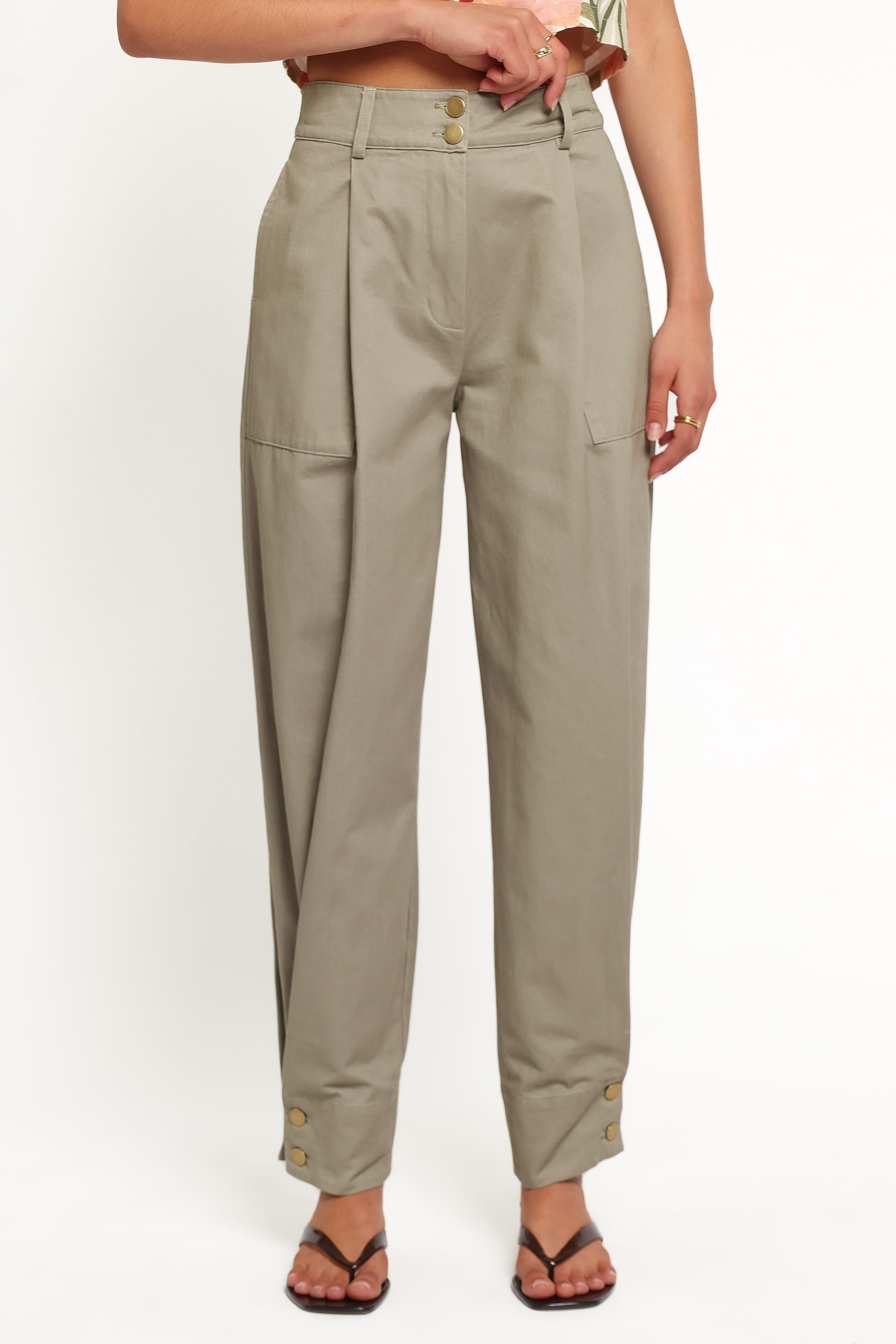 BOTTOMS Hilda Tapered Trouser Pants - Khaki