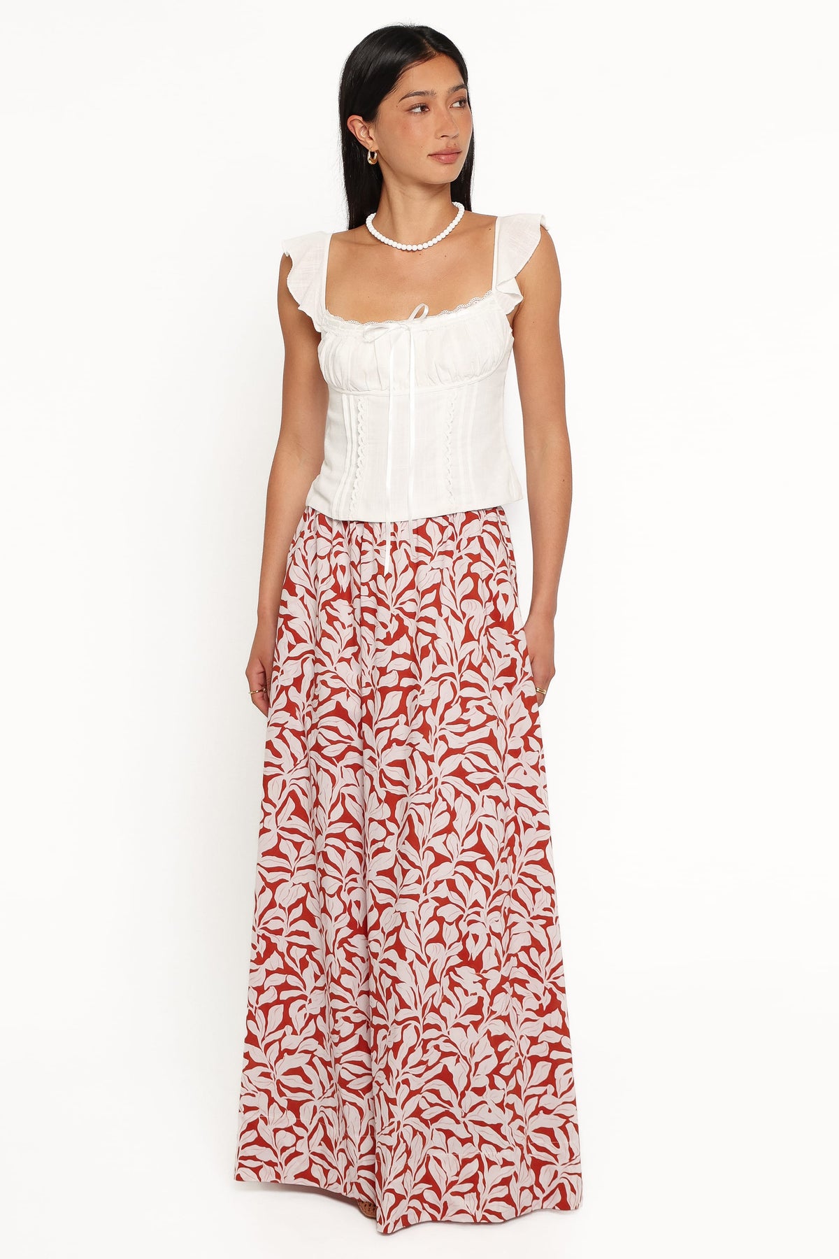 BOTTOMS Ivie Maxi Skirt - Red Floral