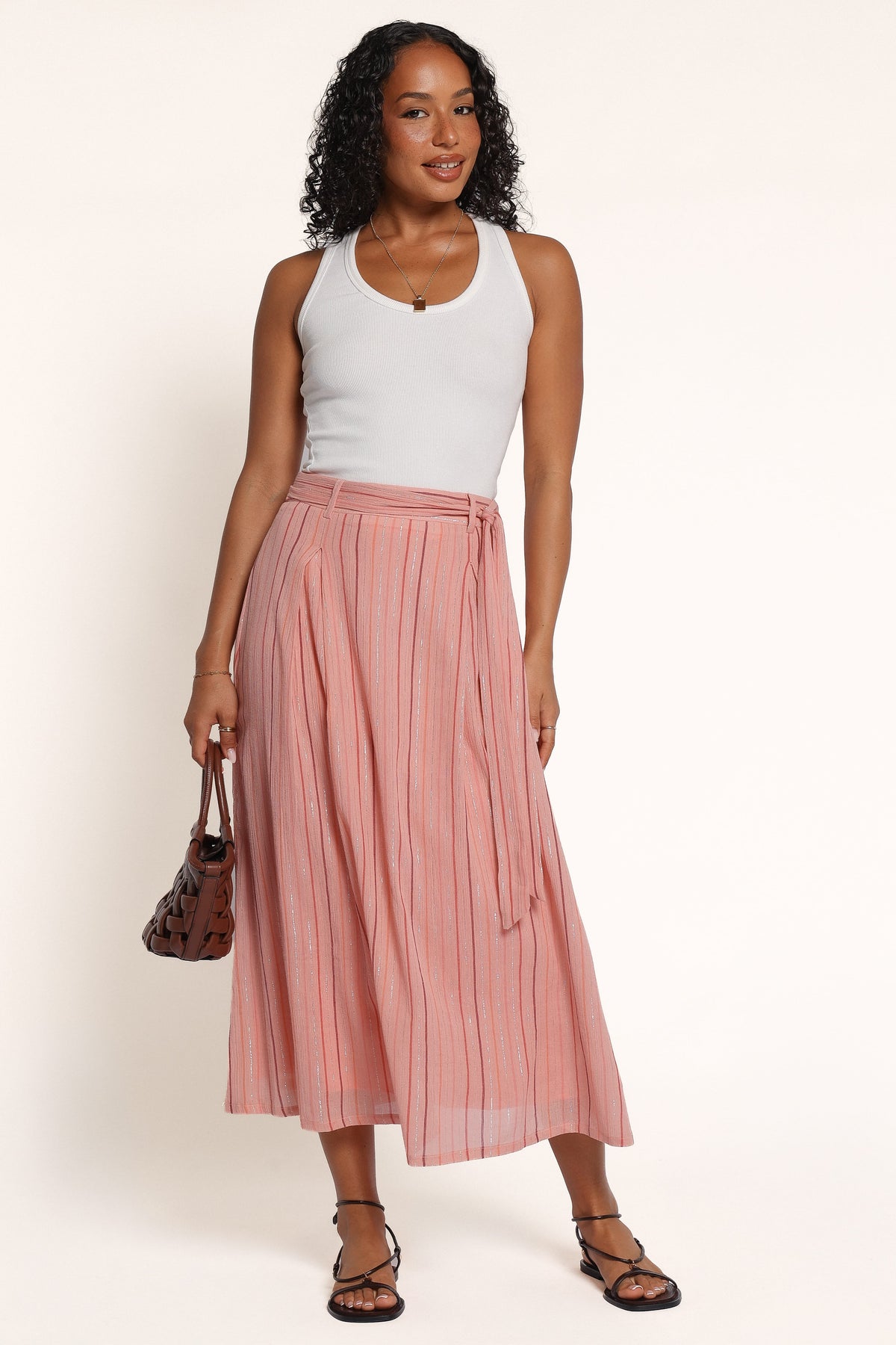 BOTTOMS Junie Cotton Midi Skirt - Coral Stripe