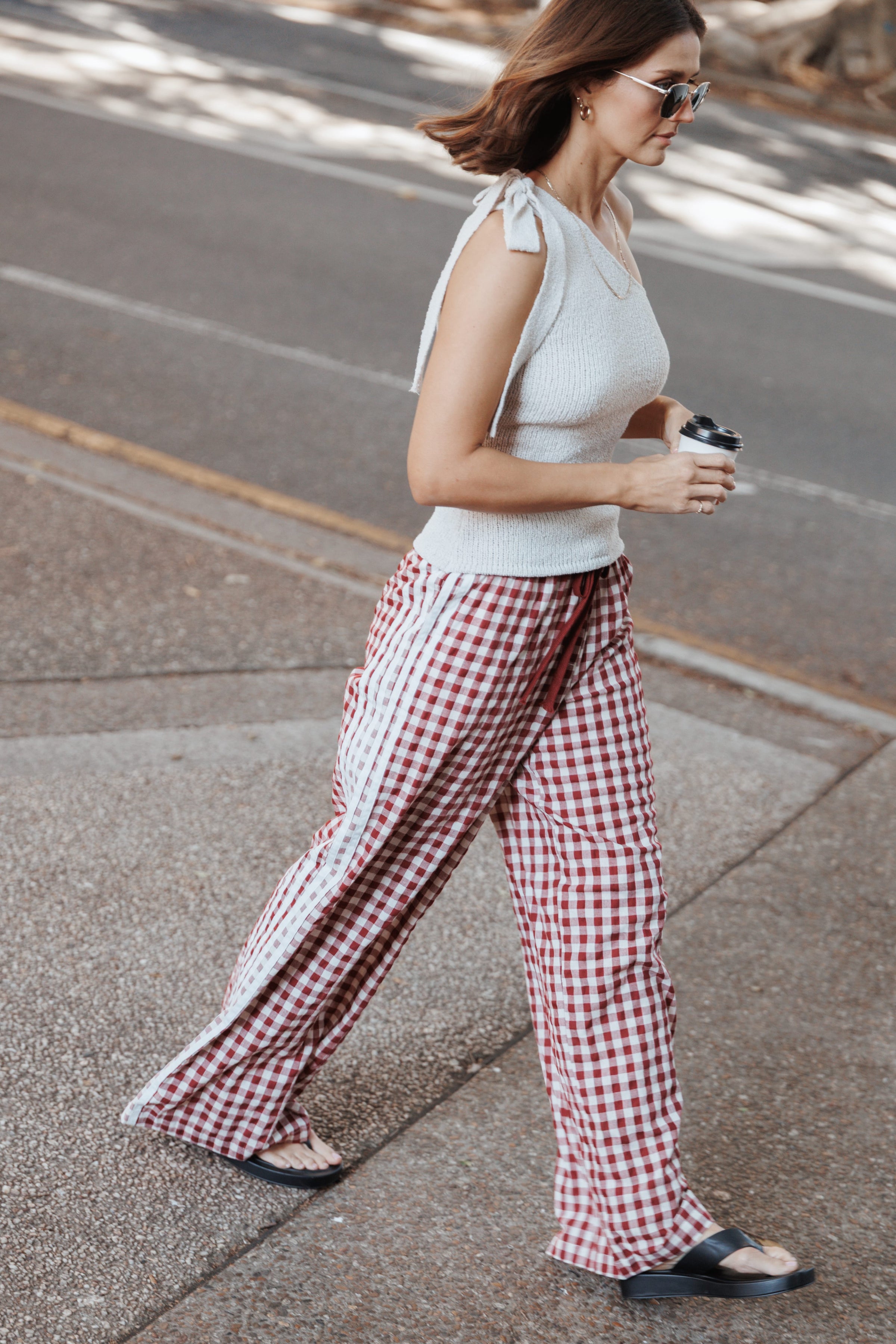BOTTOMS Lawson Track Pants - Burgundy Gingham