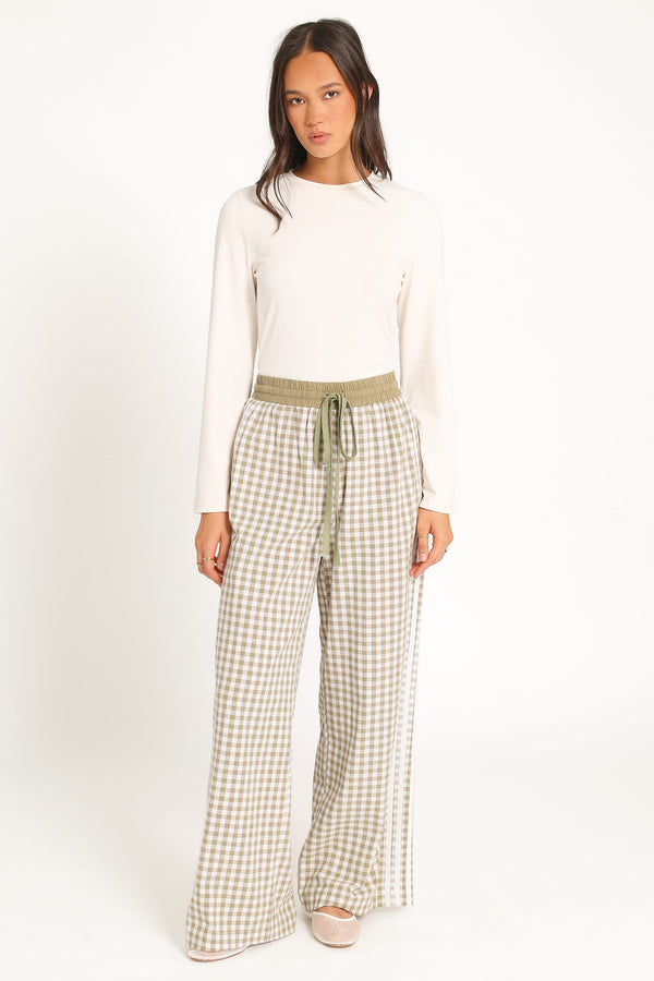 BOTTOMS Lawson Track Pants - Green Gingham