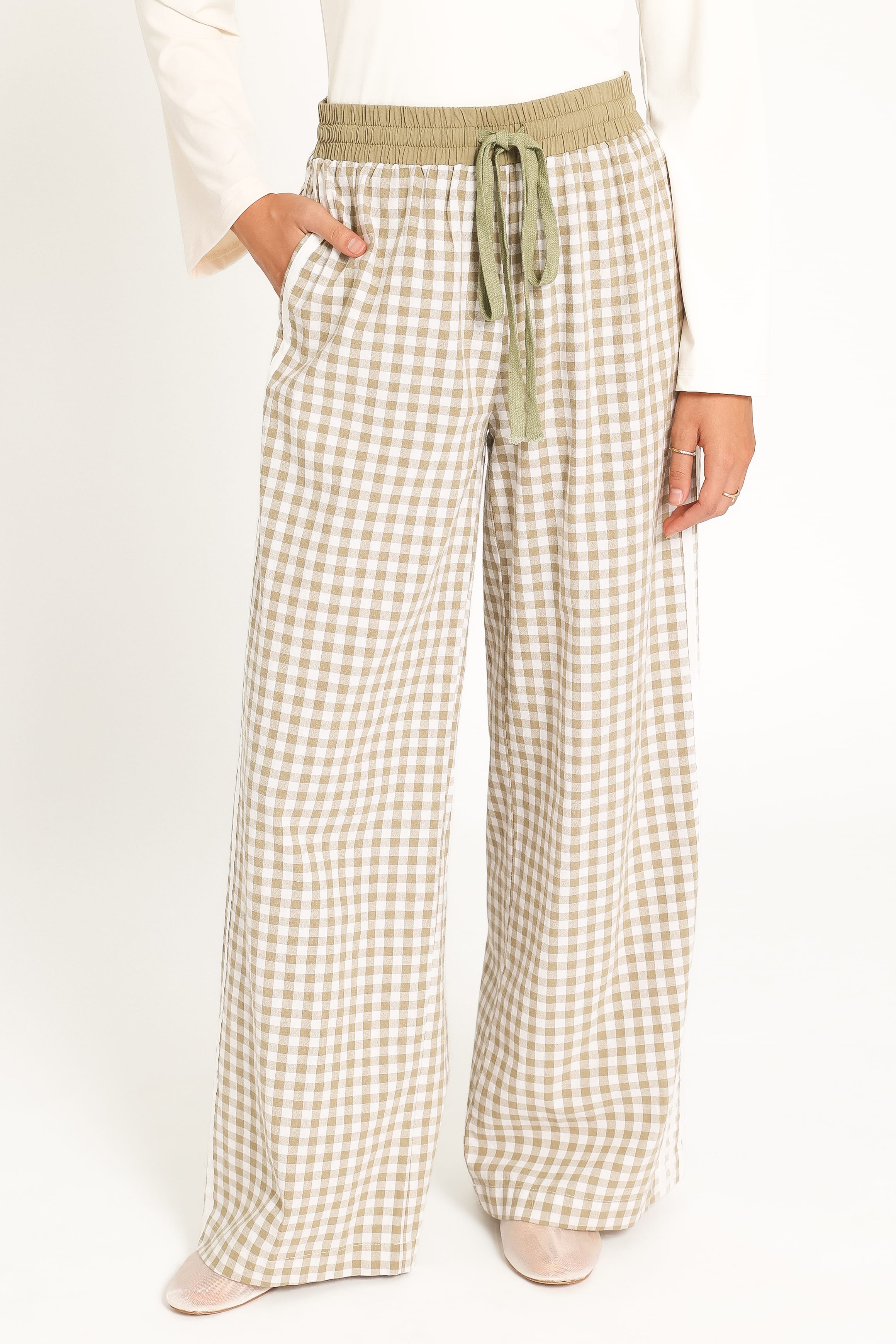 BOTTOMS Lawson Track Pants - Green Gingham