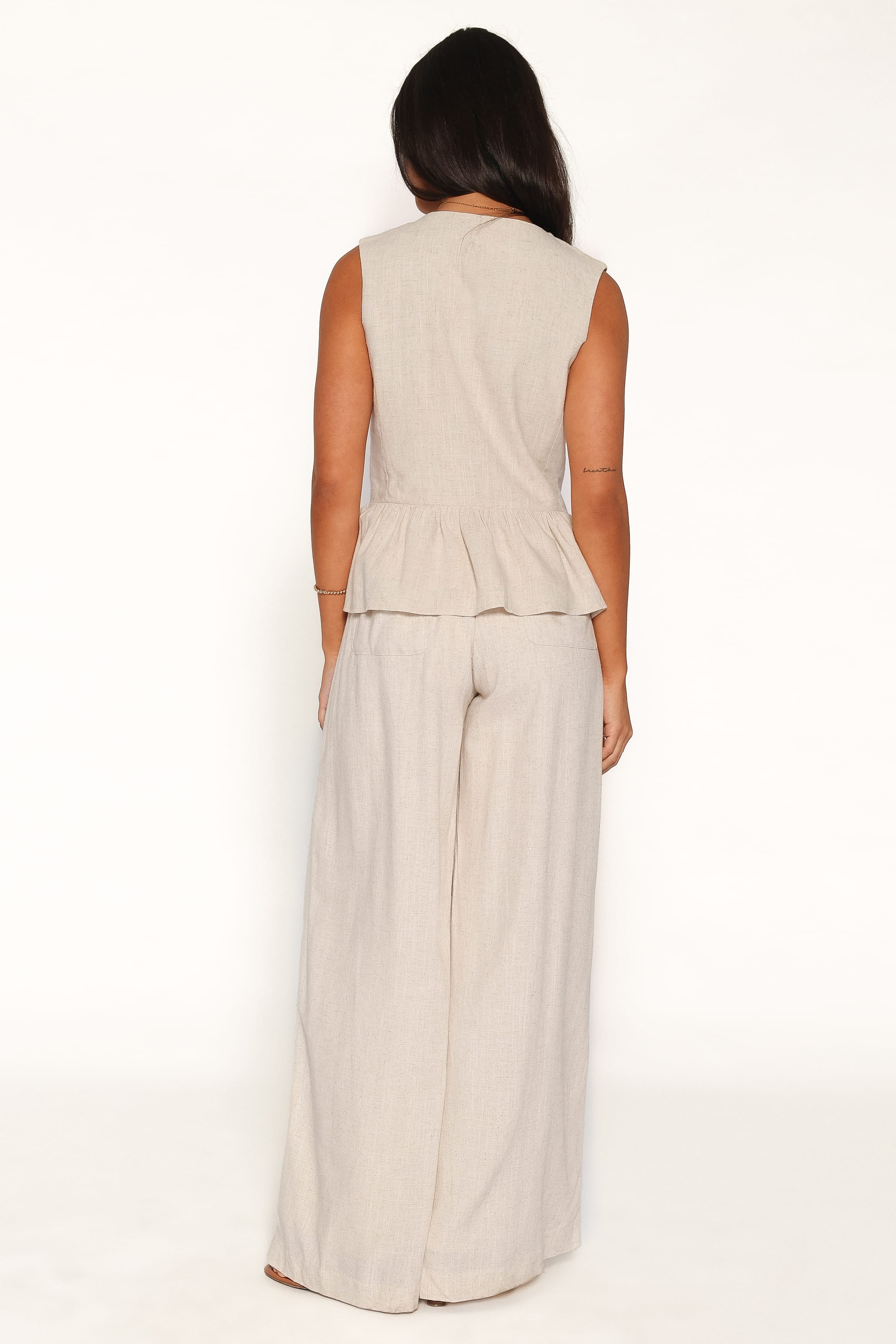BOTTOMS Lorrie Wide Leg Linen Blend Pants - Oatmeal