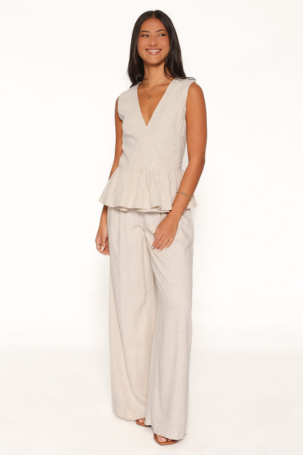 BOTTOMS Lorrie Wide Leg Linen Blend Pants - Oatmeal