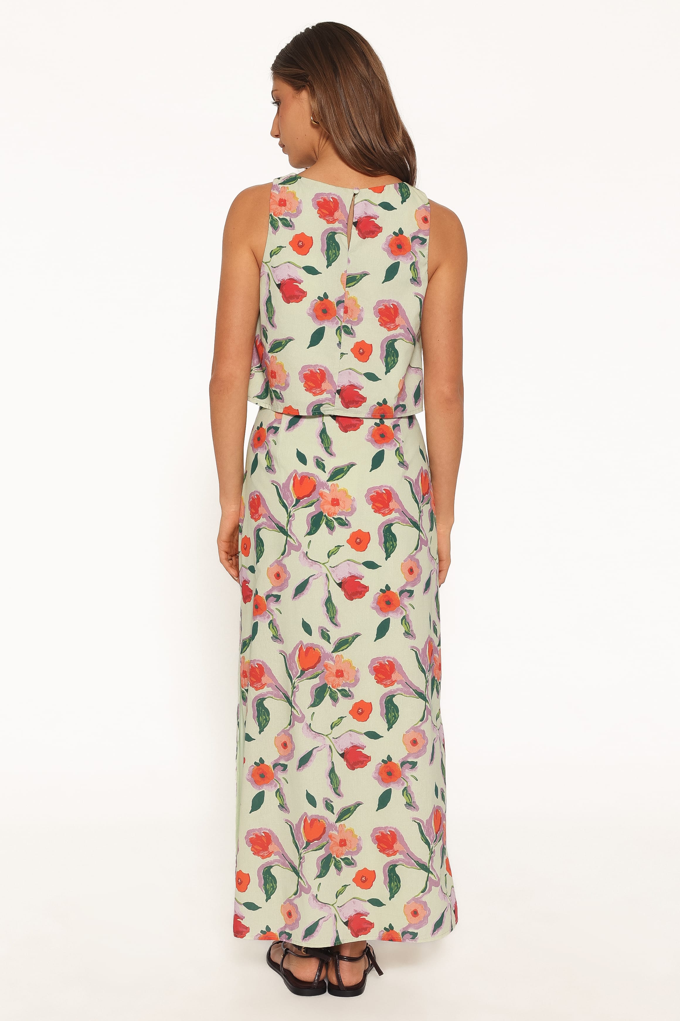 BOTTOMS Madison Linen Column Skirt - Green Painted Floral