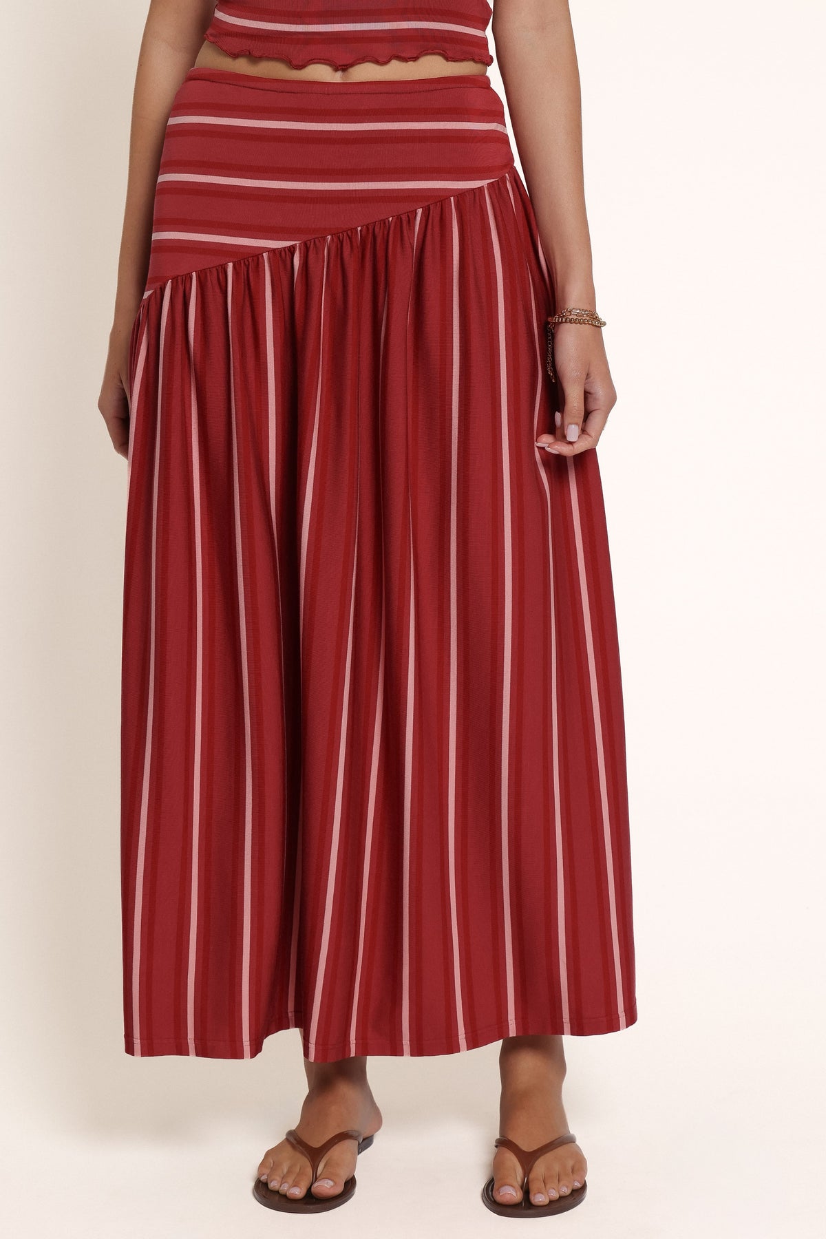 BOTTOMS Merlita Asymmetric Maxi Skirt - Red Stripe
