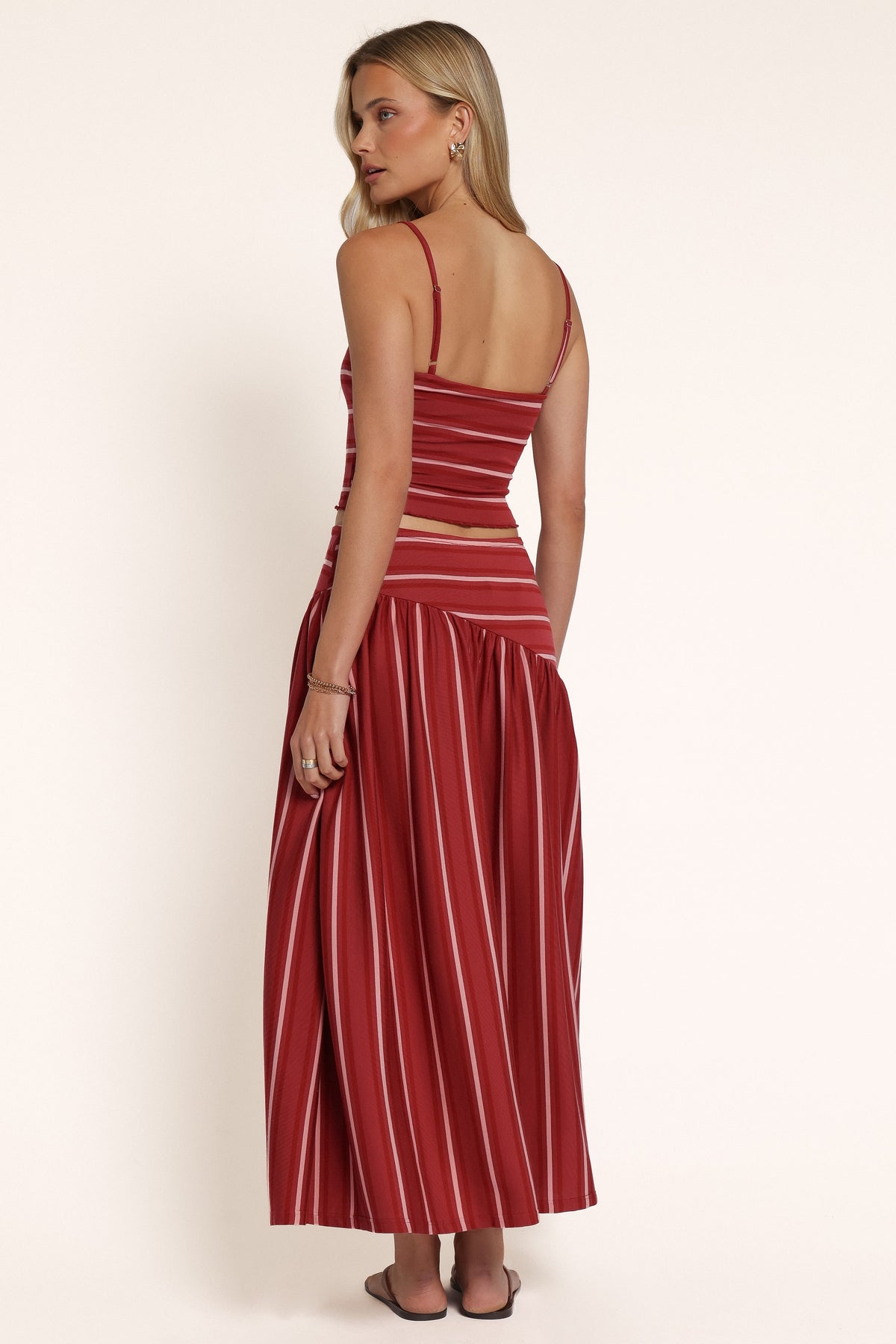 BOTTOMS Merlita Asymmetric Maxi Skirt - Red Stripe