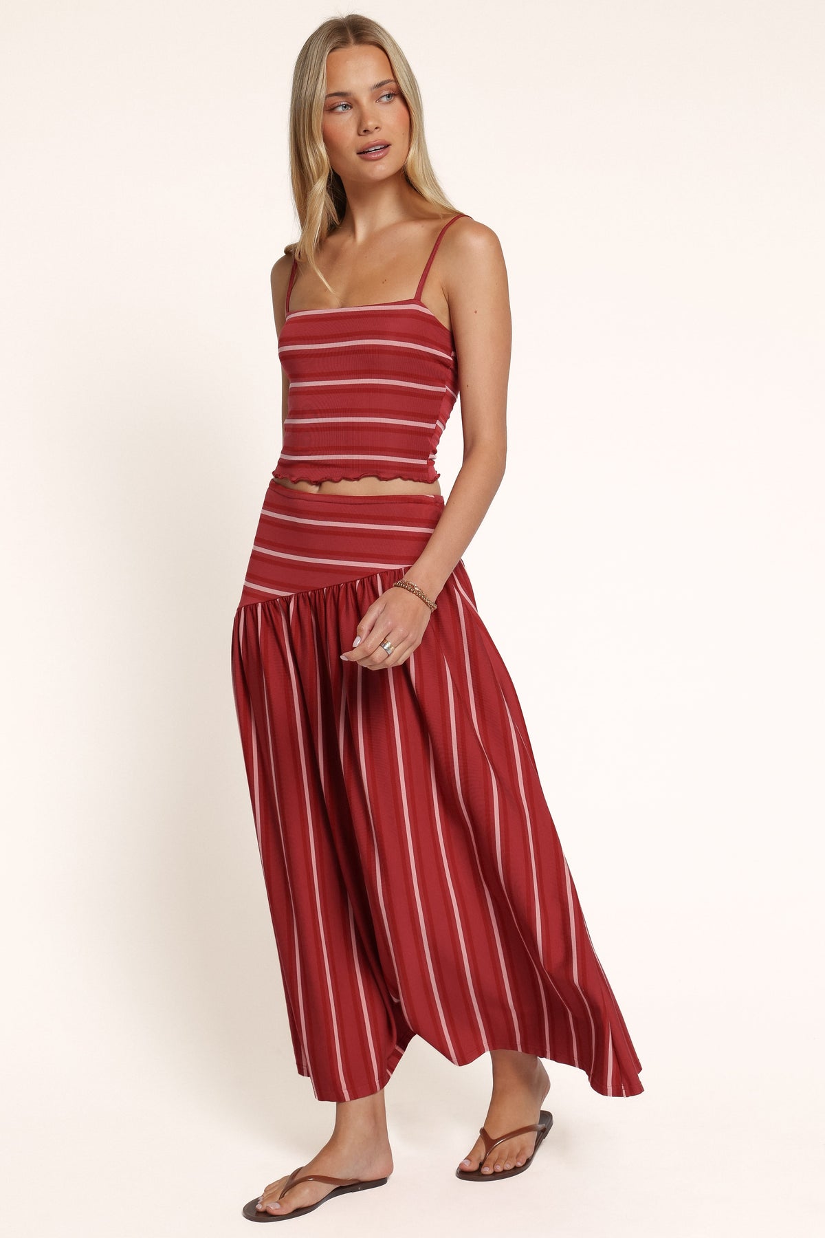 BOTTOMS Merlita Asymmetric Maxi Skirt - Red Stripe