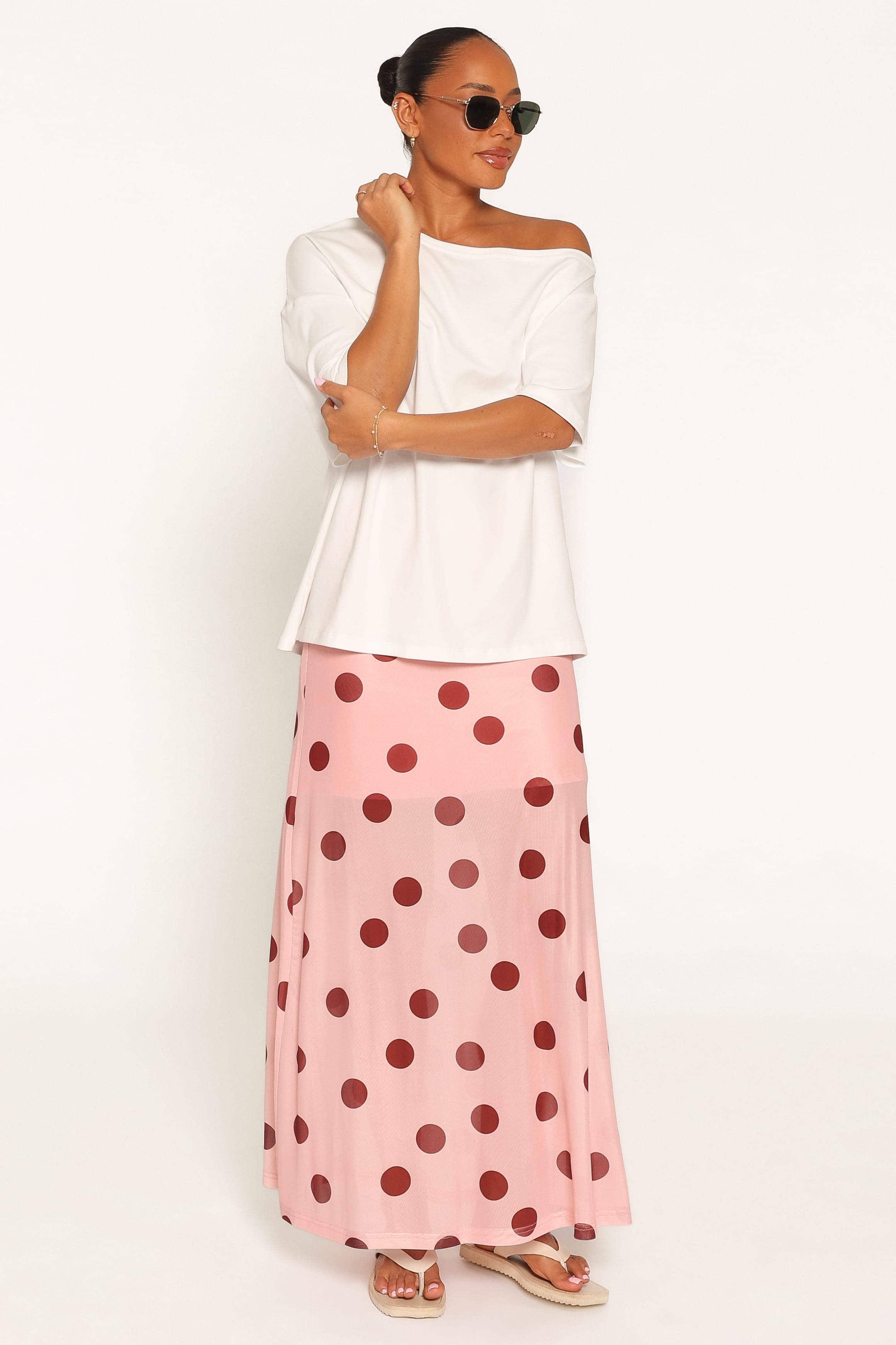 BOTTOMS Milani Mesh Column Skirt - Pink Polka Dot