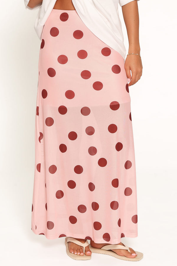 BOTTOMS Milani Mesh Column Skirt - Pink Polka Dot