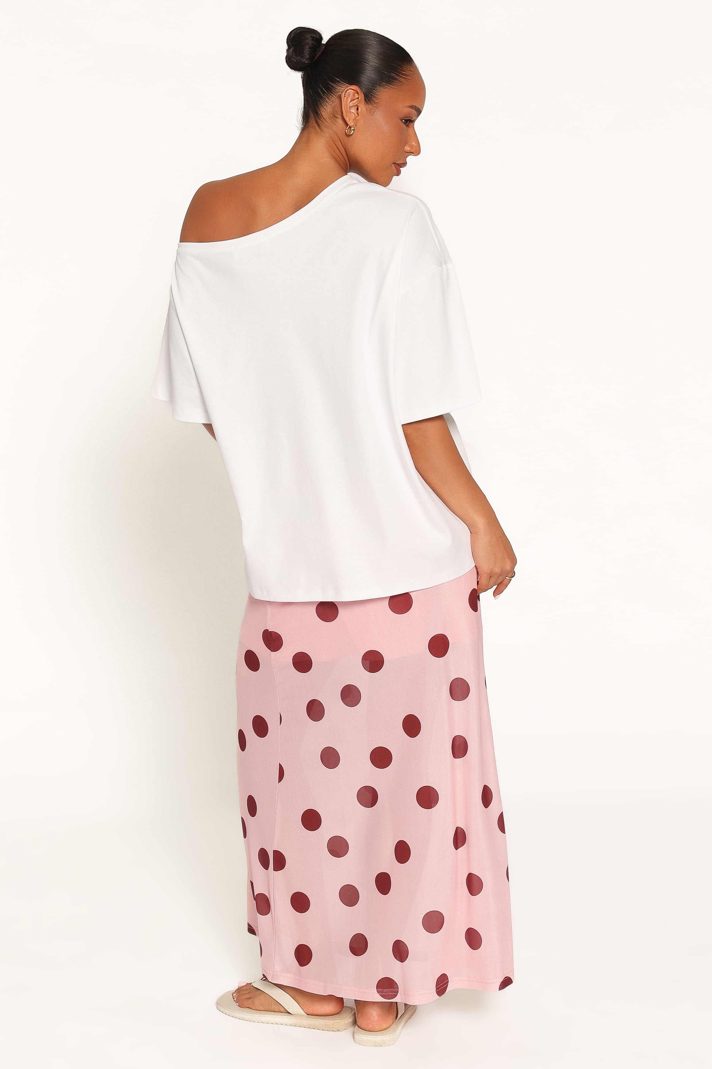 BOTTOMS Milani Mesh Column Skirt - Pink Polka Dot