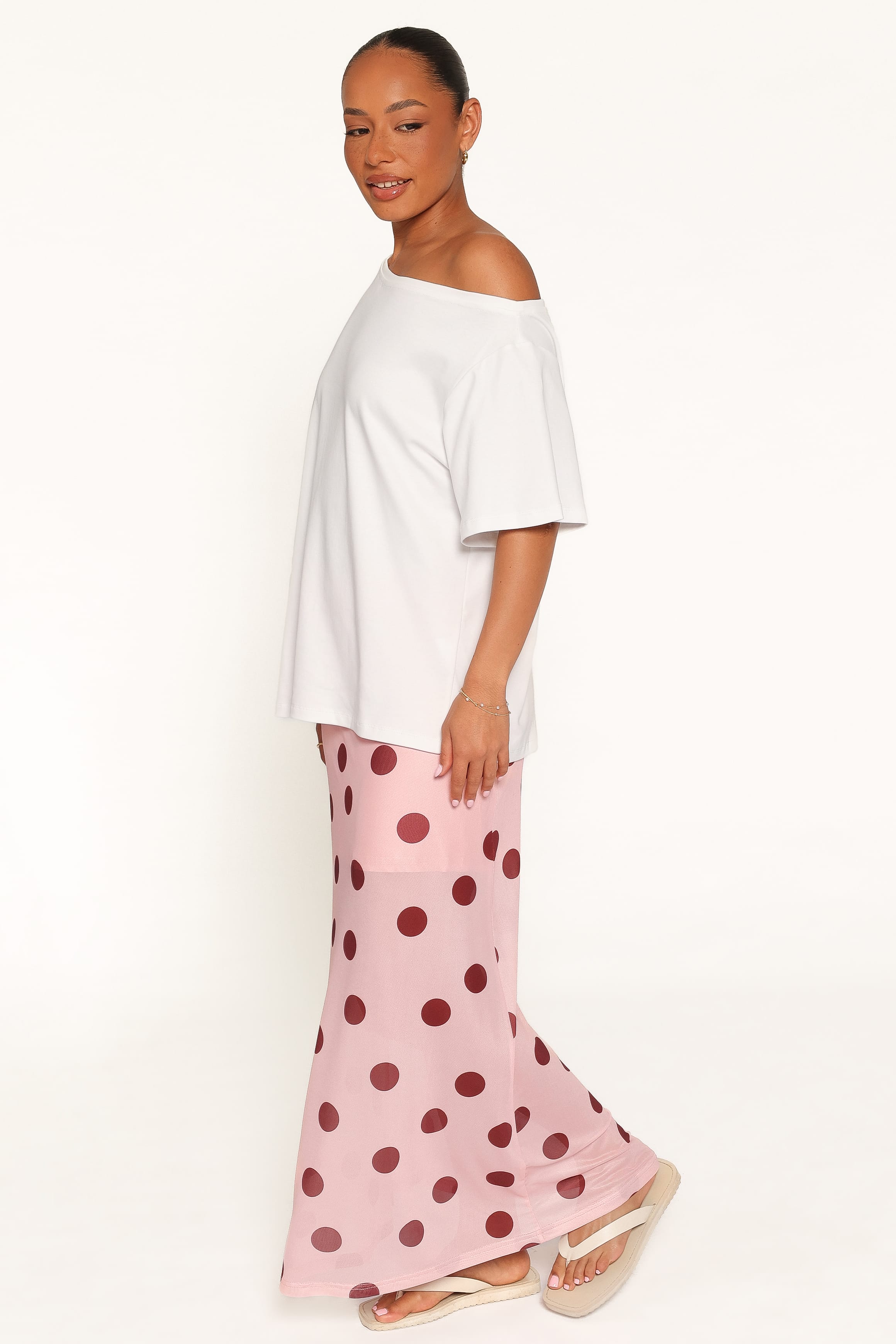 BOTTOMS Milani Mesh Column Skirt - Pink Polka Dot