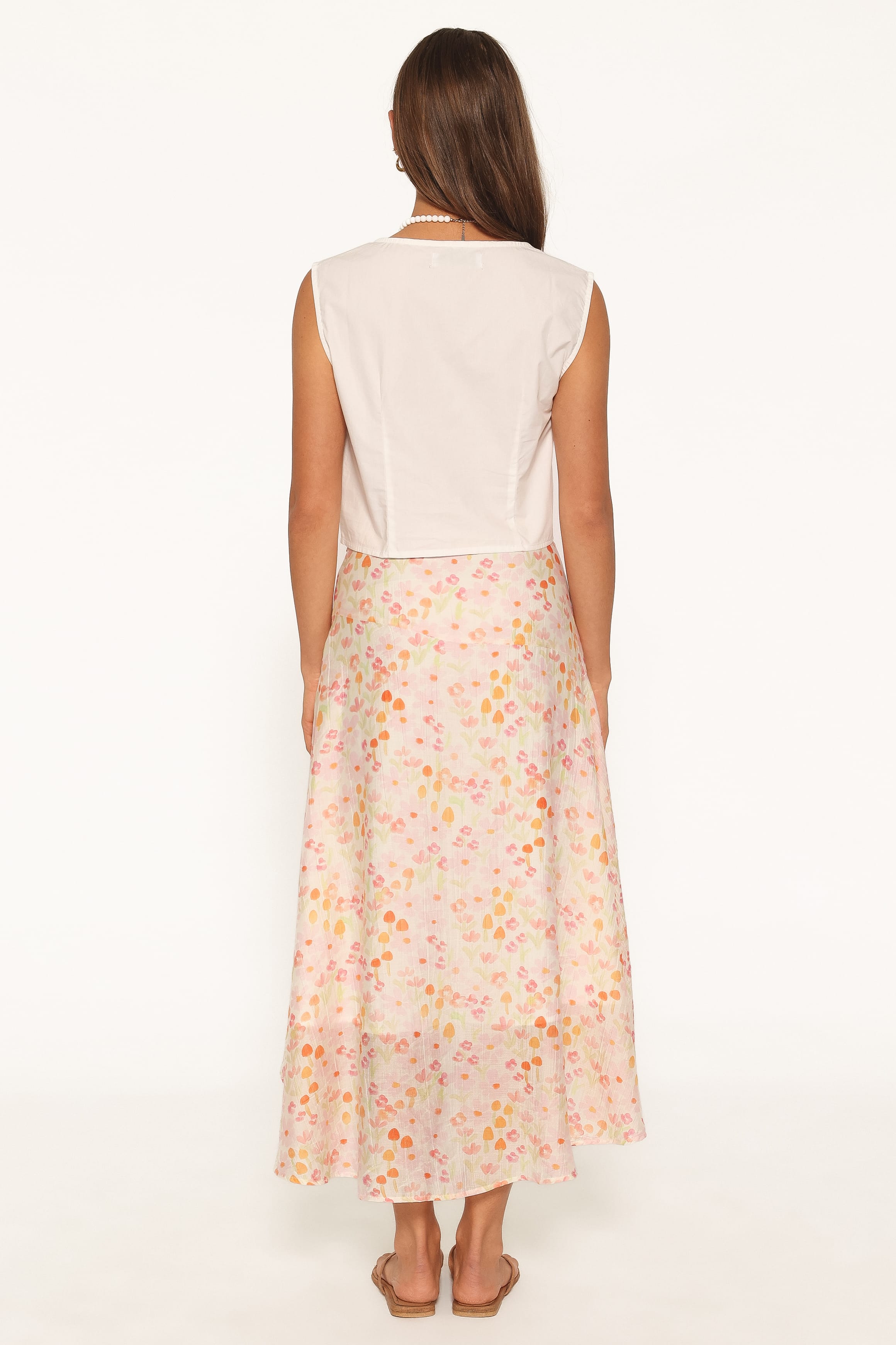 BOTTOMS Pollie Tie Front Midi Skirt - Pink Floral