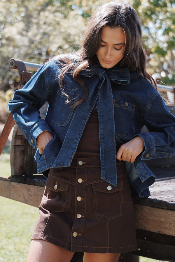 BOTTOMS Presley Denim Skort - Dark Brown