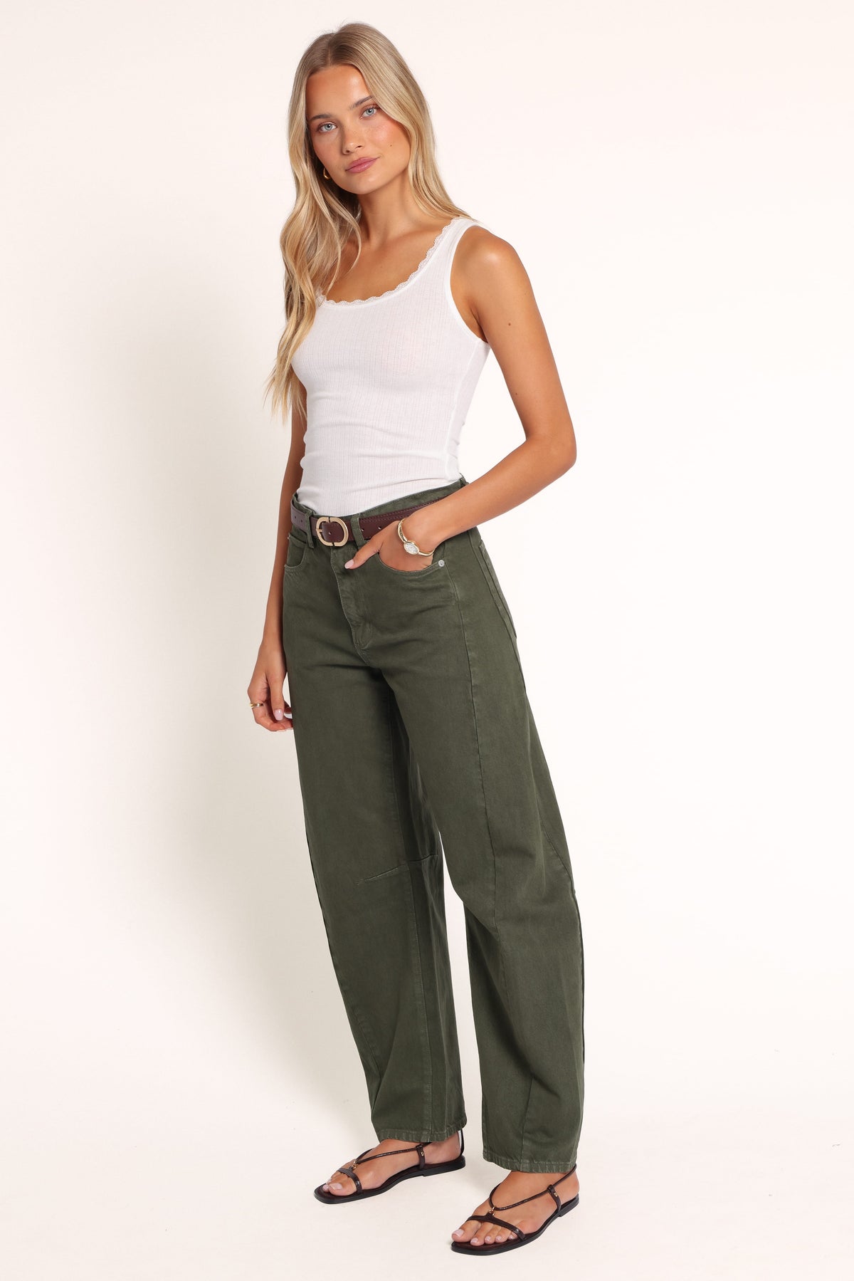 BOTTOMS Rollas Arc Barrel Long Jeans - Military
