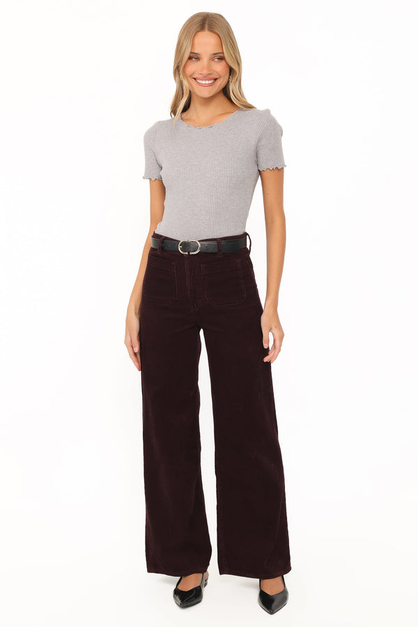 BOTTOMS Rollas Relaxed Sailor Long Jeans - Cord Dark Cherry