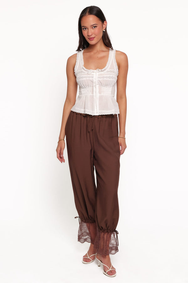 BOTTOMS Rosanna Lace Hem Balloon Pants - Chocolate Brown
