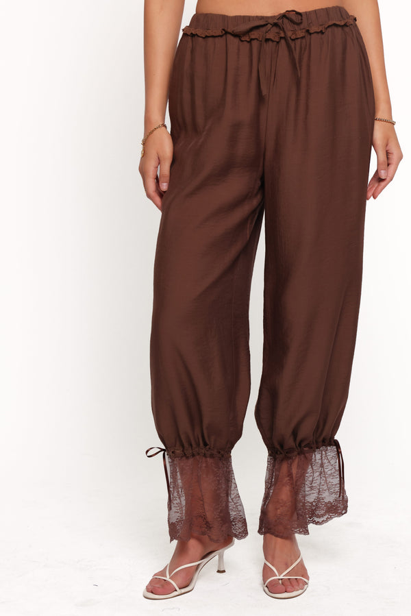 BOTTOMS Rosanna Lace Hem Balloon Pants - Chocolate Brown