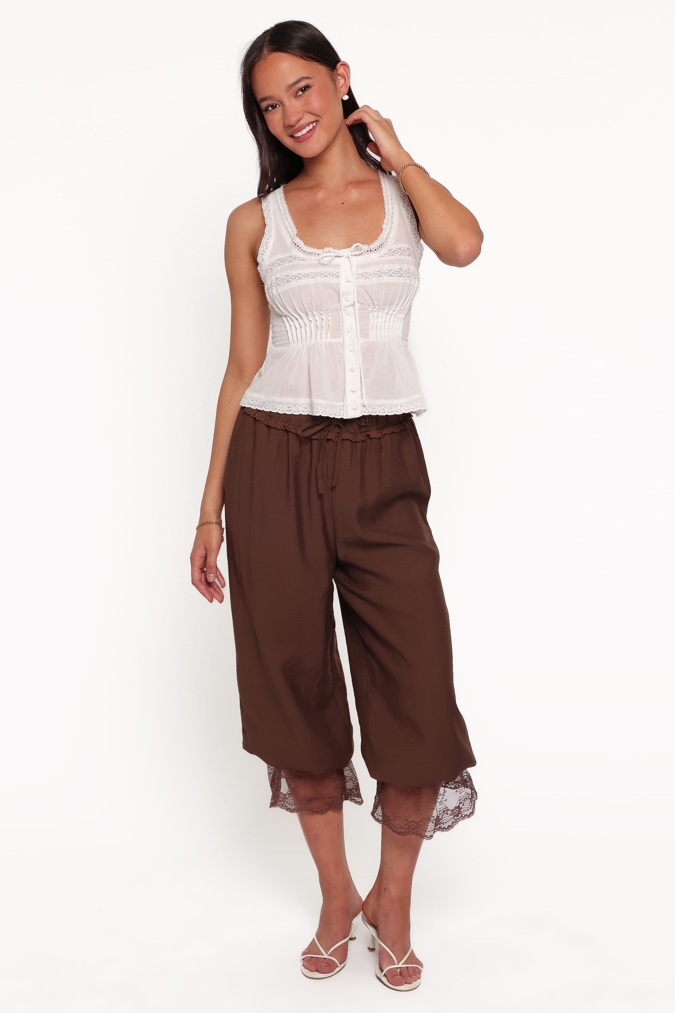 BOTTOMS Rosanna Lace Hem Balloon Pants - Chocolate Brown