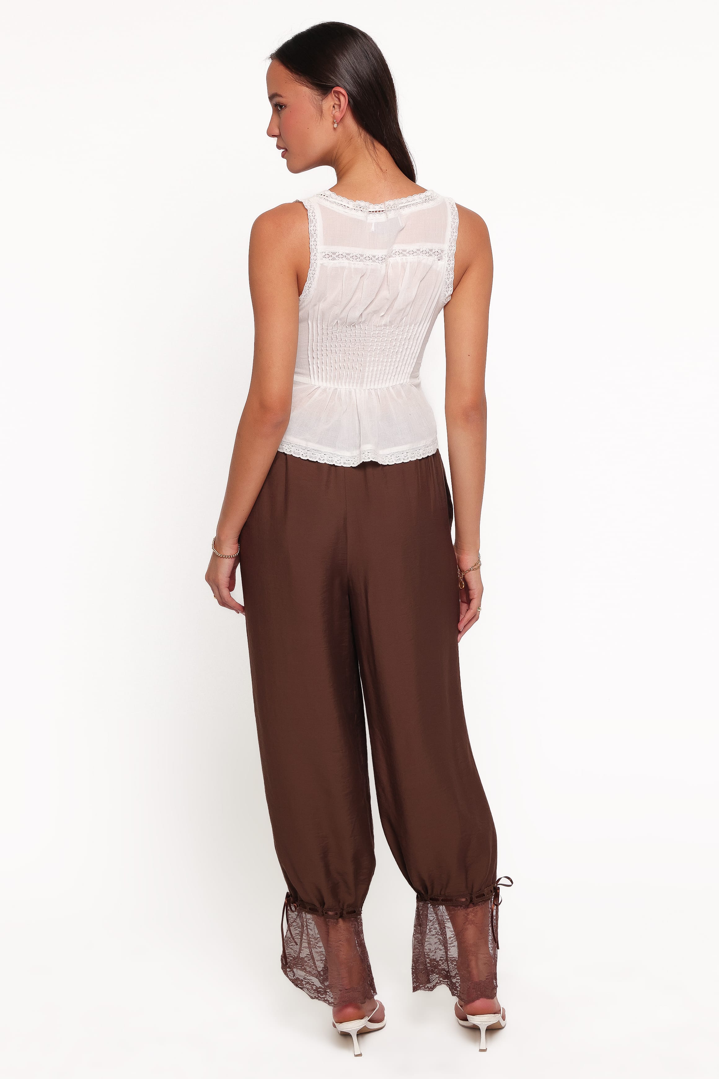BOTTOMS Rosanna Lace Hem Balloon Pants - Chocolate Brown
