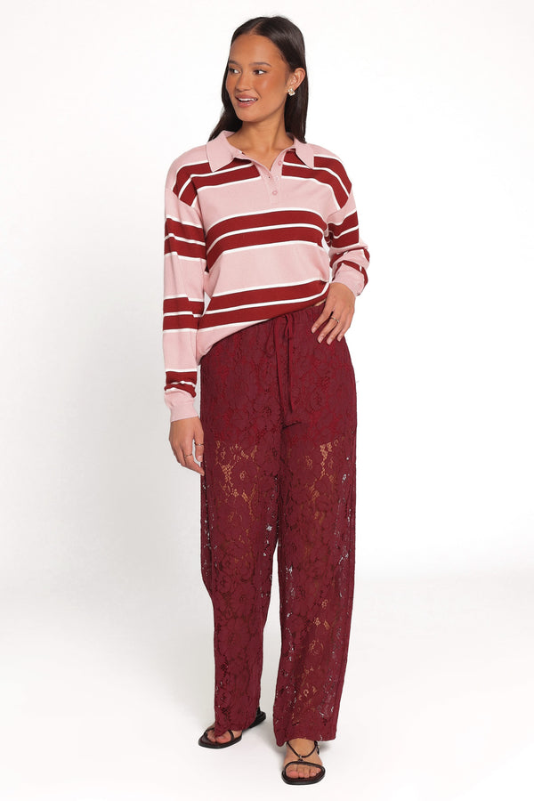 BOTTOMS Sabina Lace Wide Leg Pant - Wine