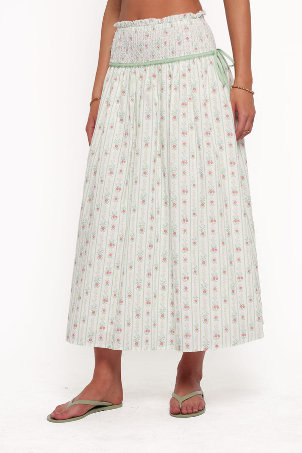 BOTTOMS Saskia Maxi Skirt - Green Wallpaper Floral