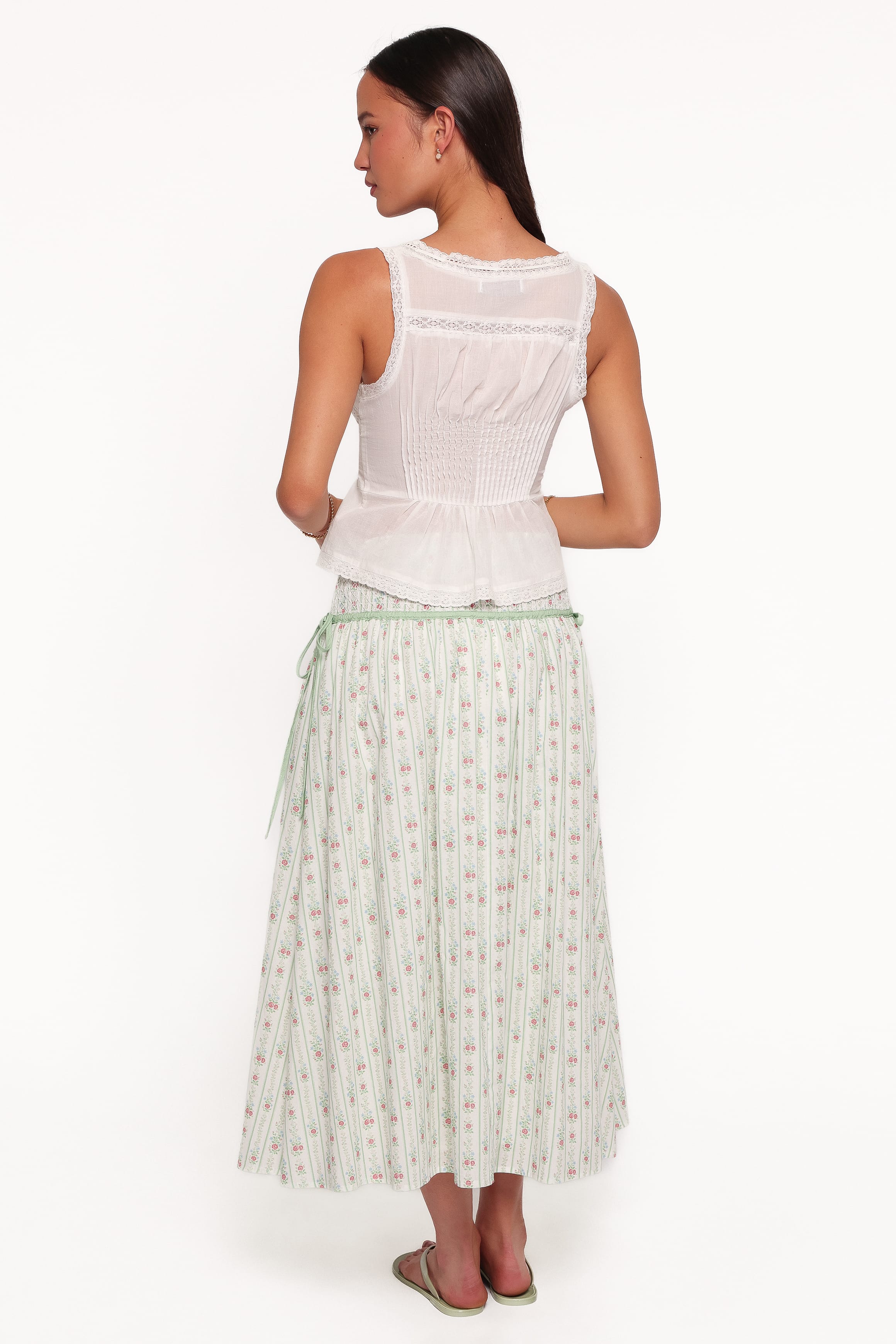BOTTOMS Saskia Maxi Skirt - Green Wallpaper Floral