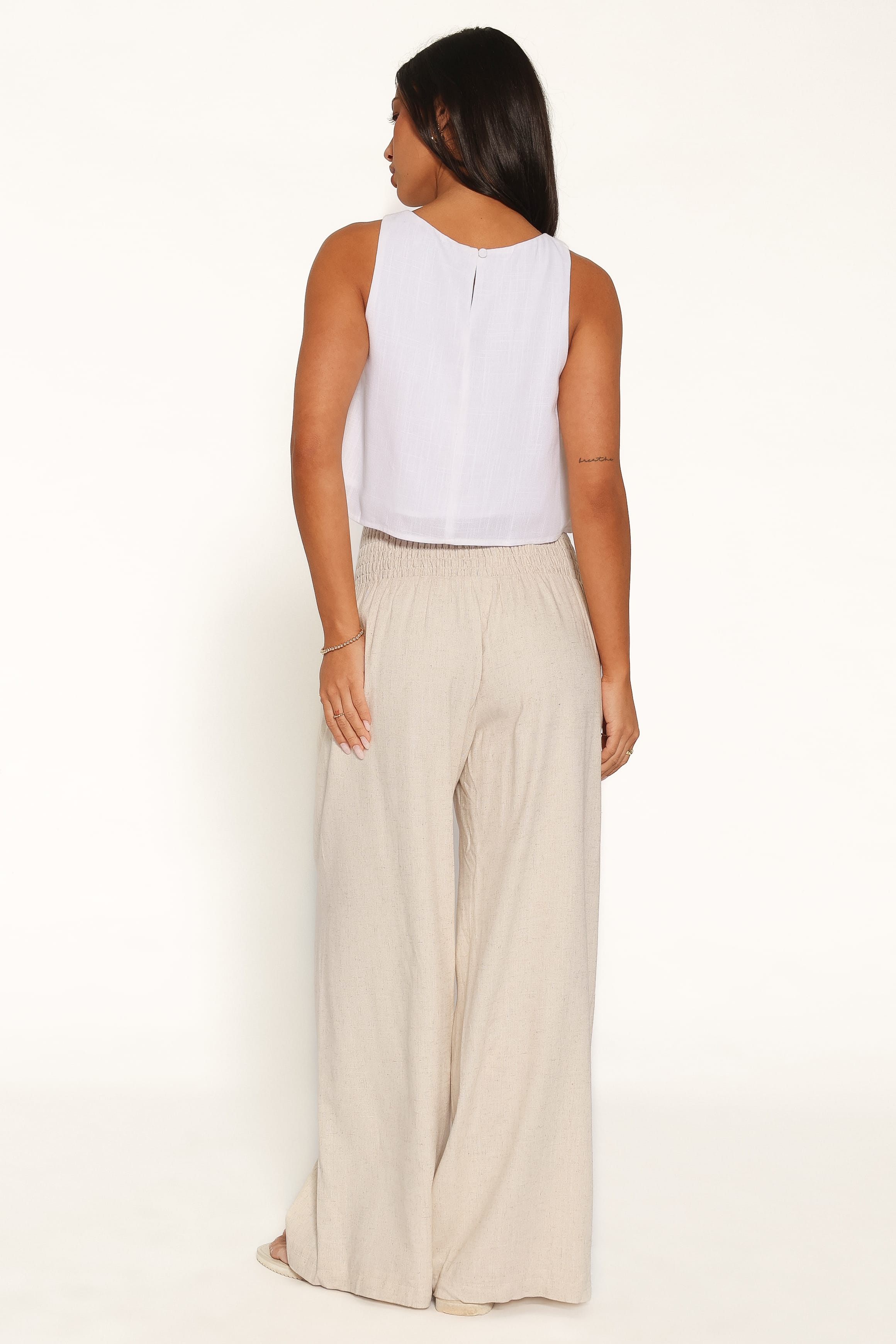 BOTTOMS Serina Smocked Waist Pants - Oatmeal