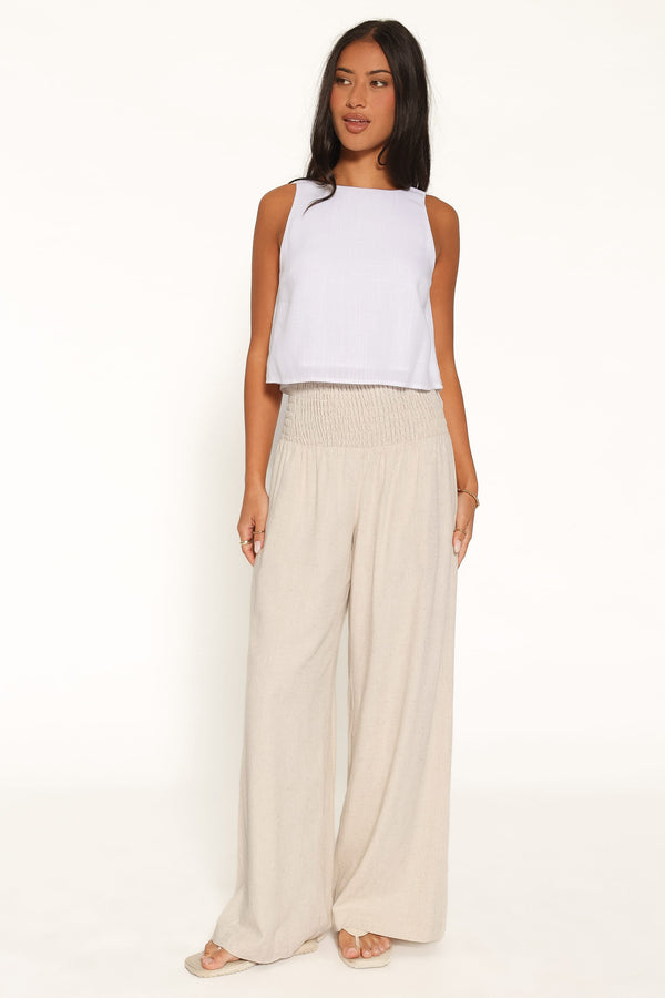 BOTTOMS Serina Smocked Waist Pants - Oatmeal