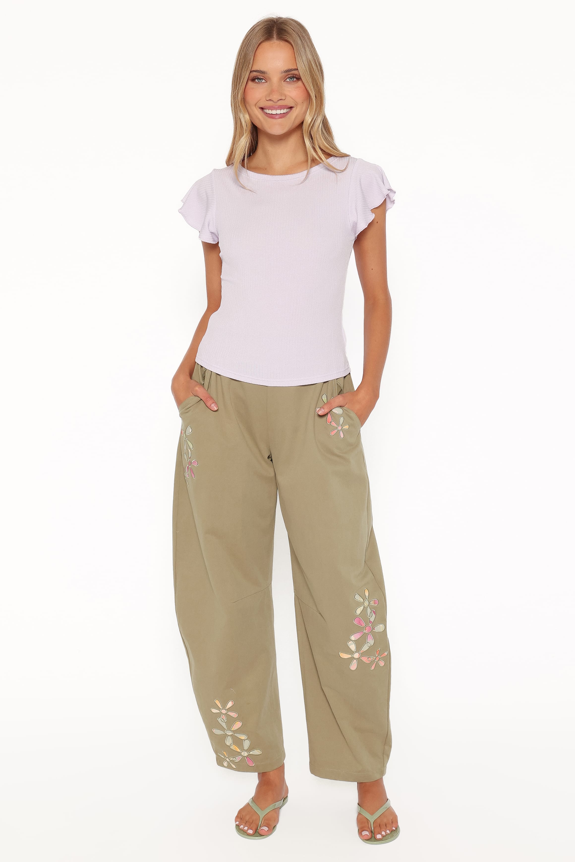 BOTTOMS Telena Barrel Leg Pants - Olive Green Patchwork