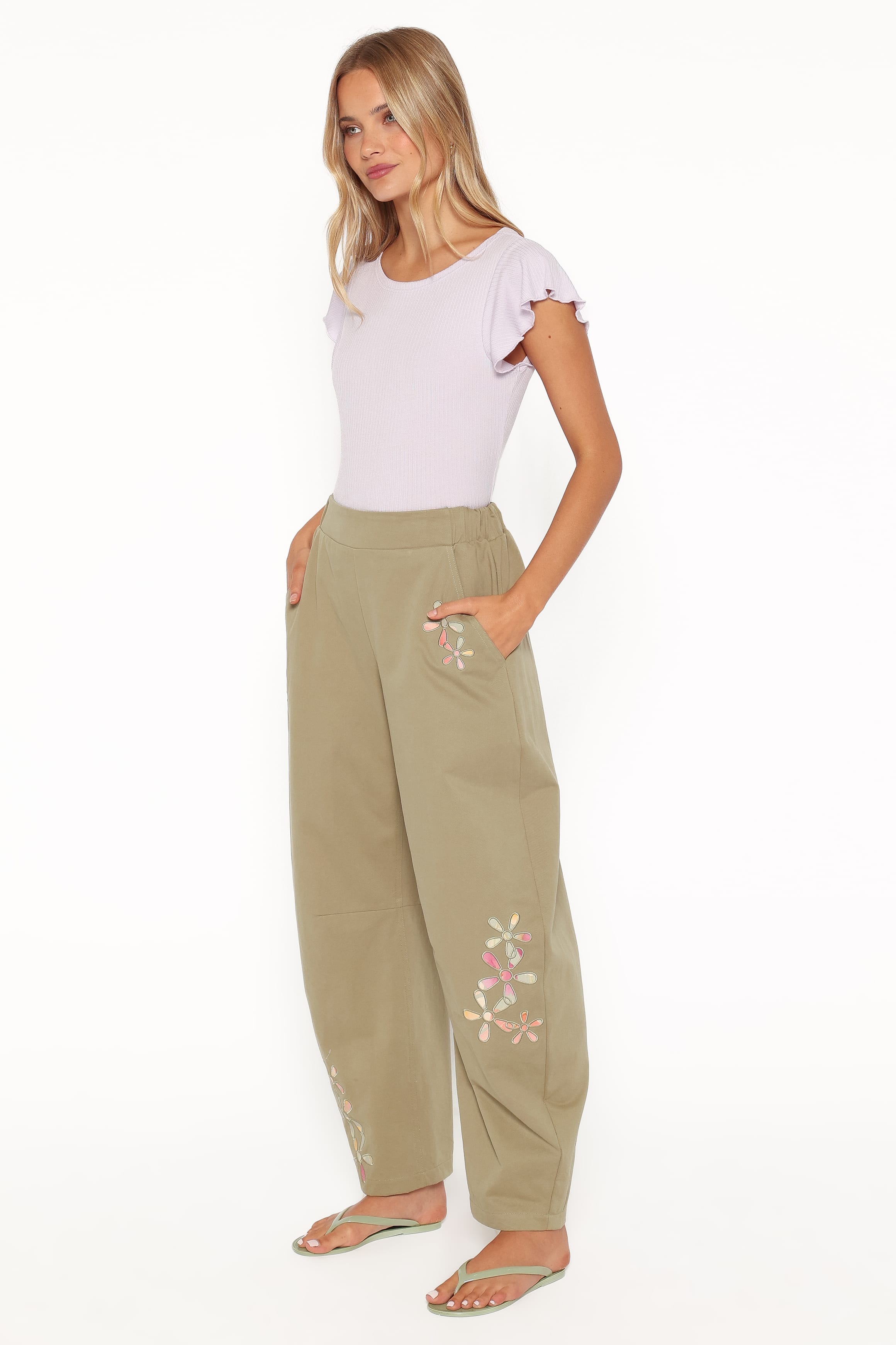 BOTTOMS Telena Barrel Leg Pants - Olive Green Patchwork