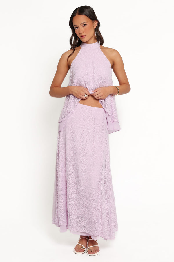 BOTTOMS Tracy Maxi Skirt - Lilac Lace